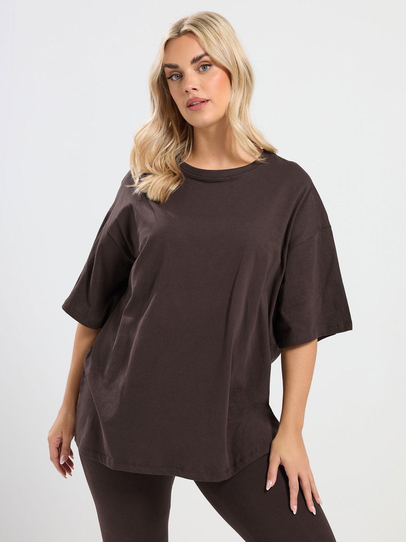 Yours Curve Co-Ord Relaxed T-Shirt - Brown