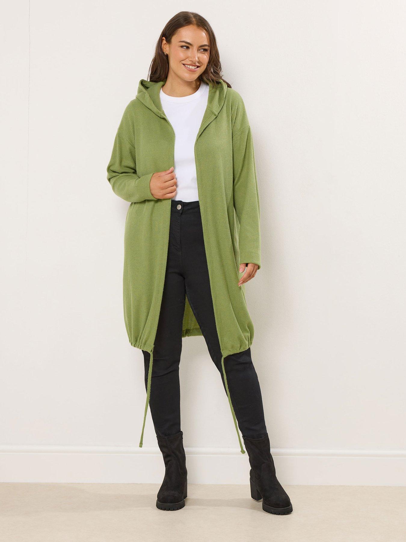 Yours Curve Soft Touch Hooded Ribbed Cardigan - Green