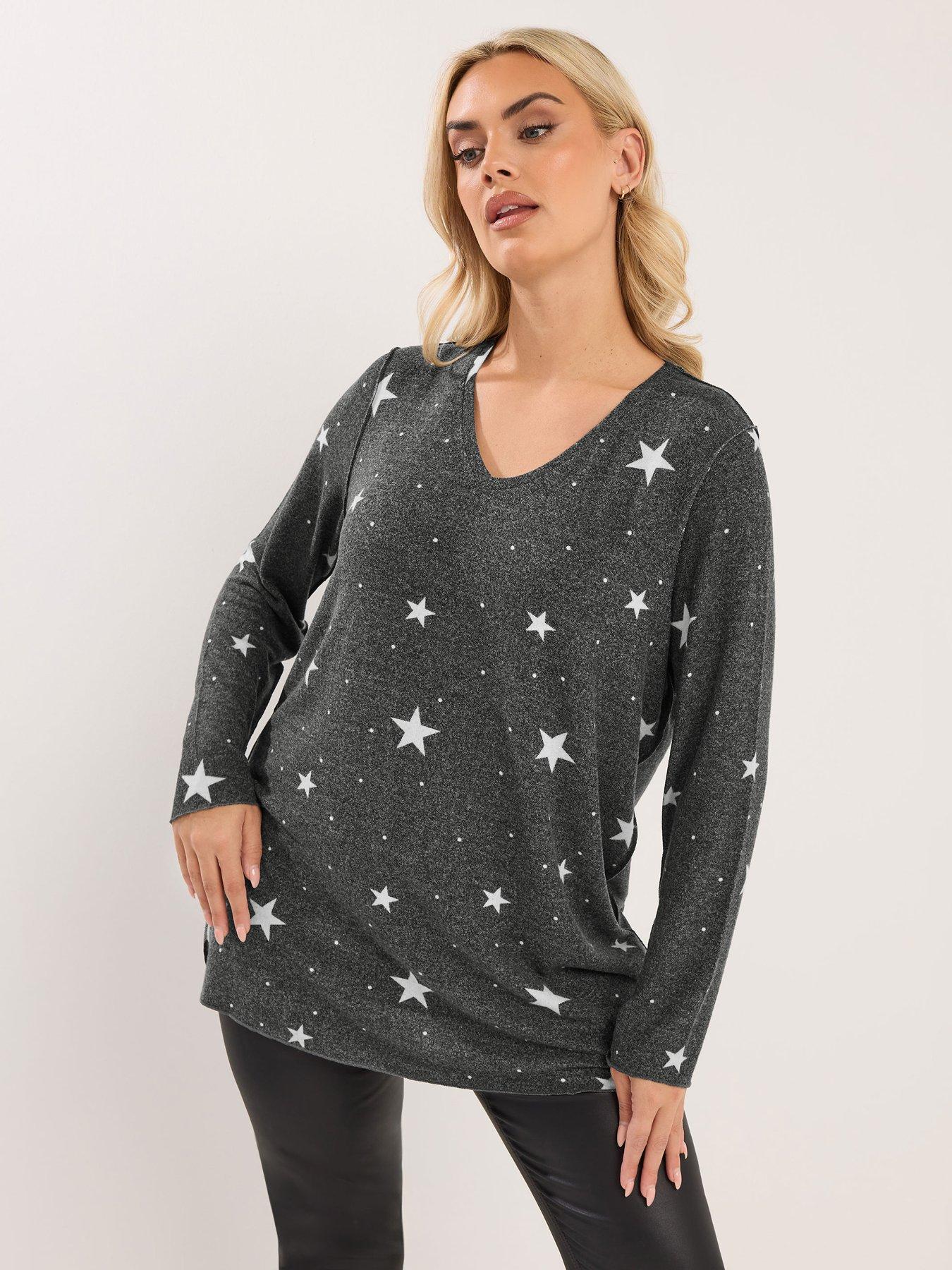 Yours Curve Soft Touch Star Jumper - Grey