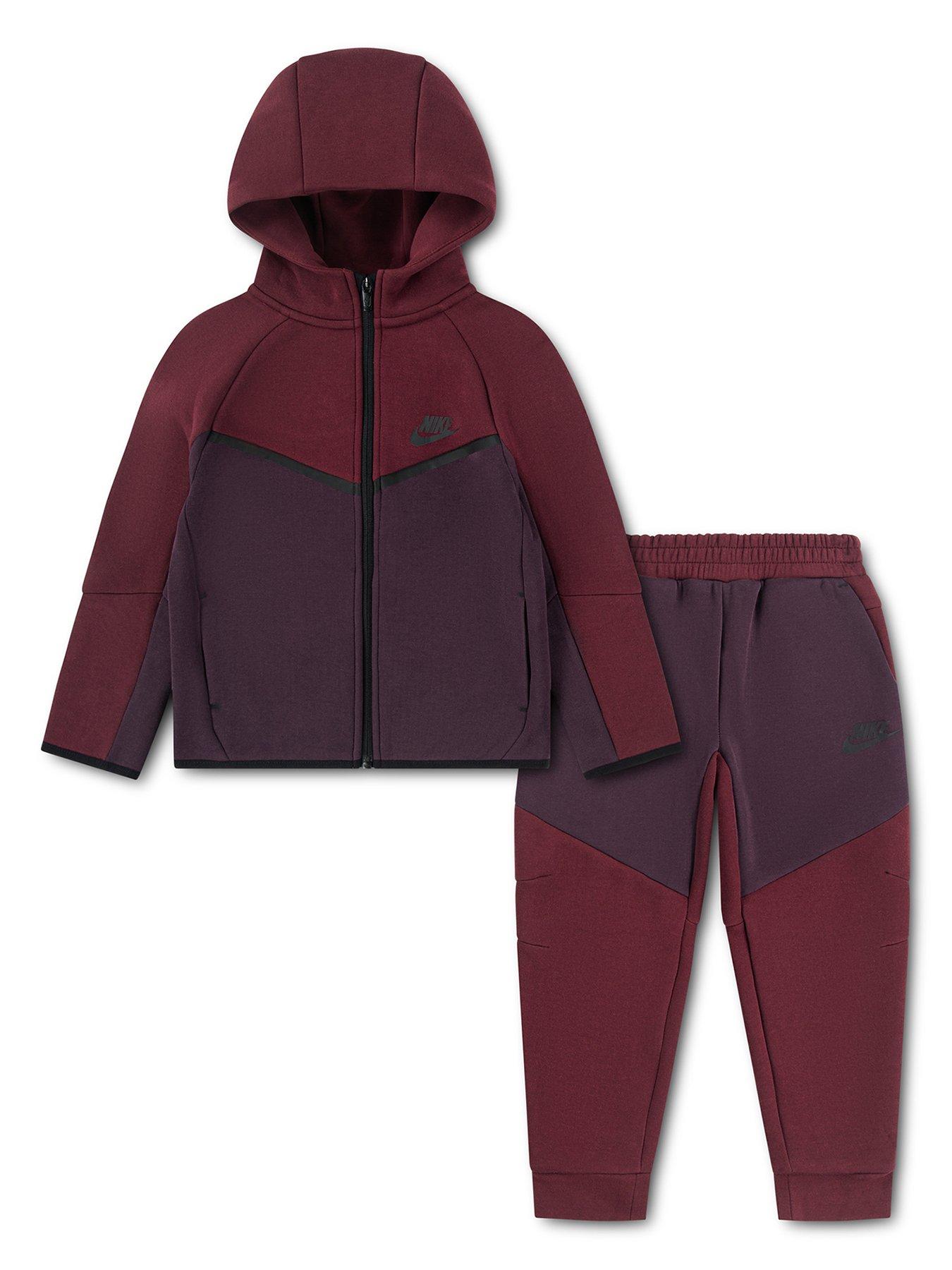 Nike: Kids Unisex Tech Fleece Full Zip Tracksuit - Burgundy Red