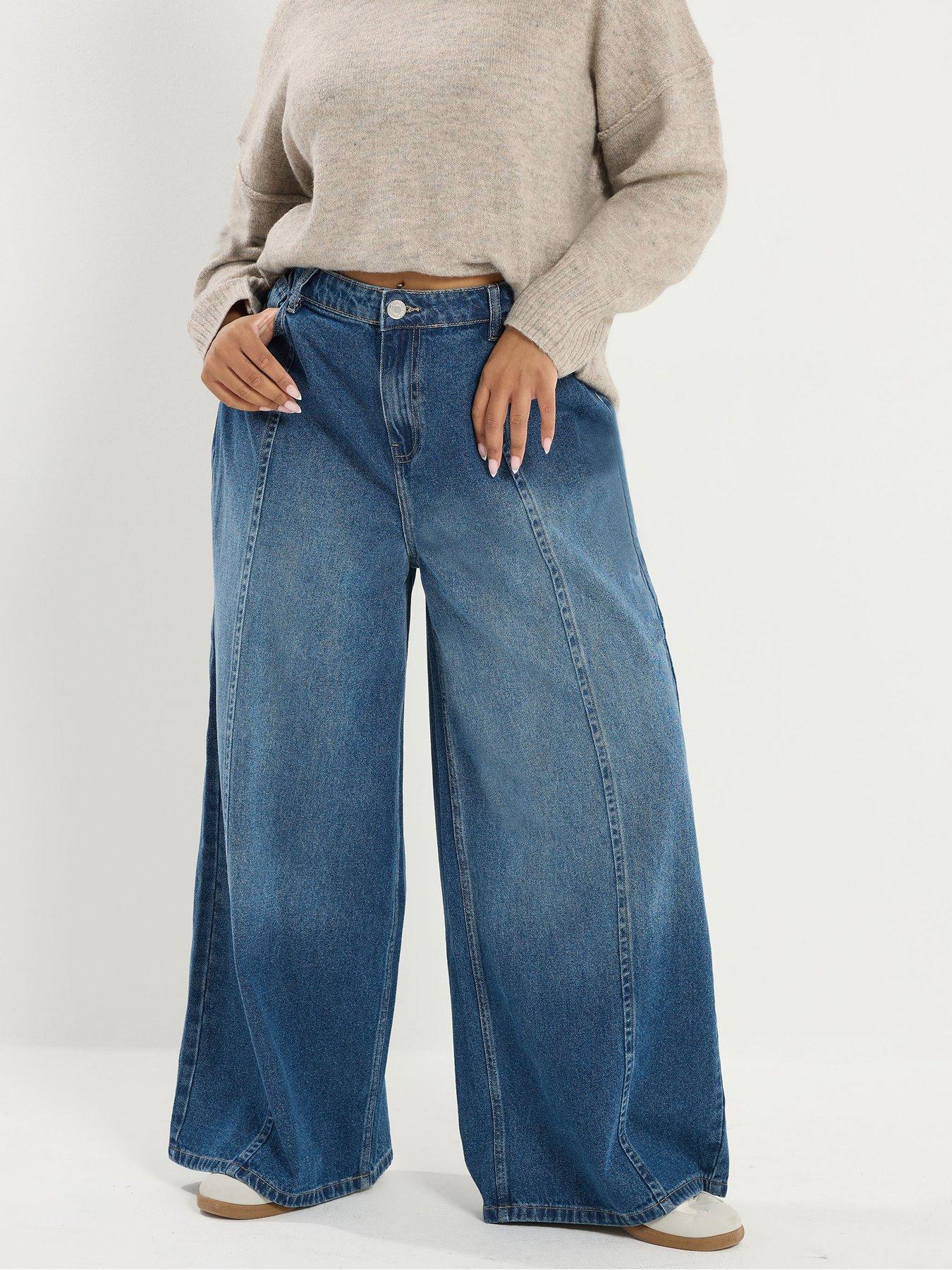 Yours Curve Rigid Plazzo Front Seam Jeans