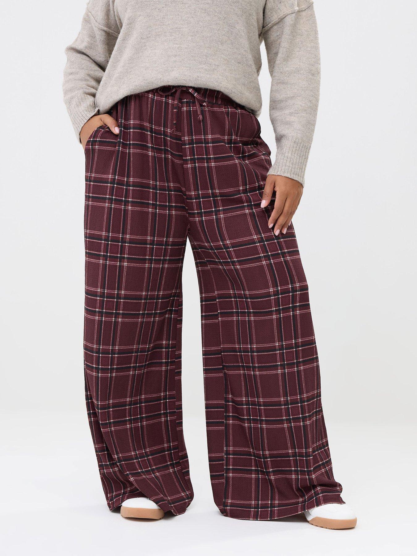 yours-curve-check-crinkle-wide-leg-trousers