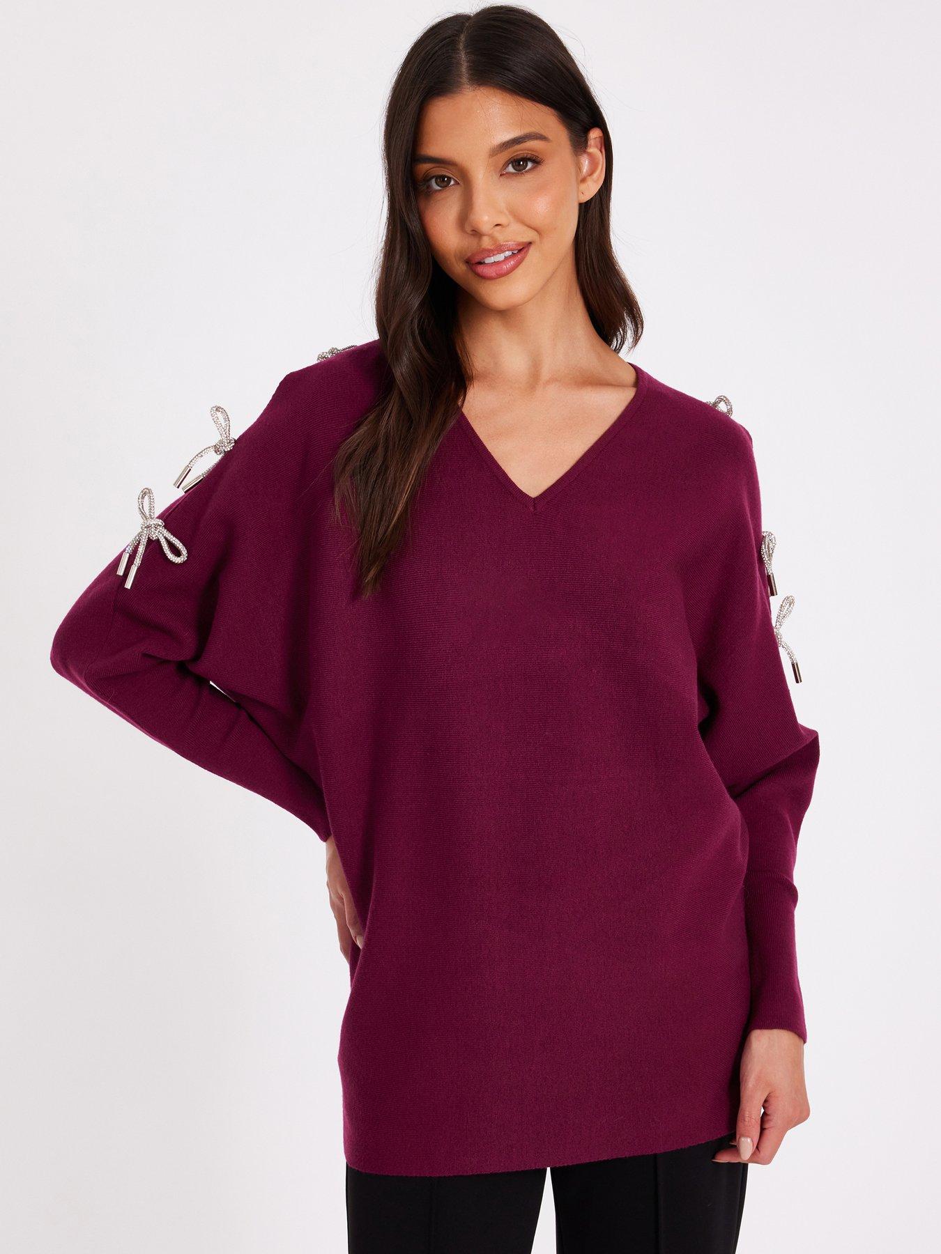Quiz Dark Red Knitted Batwing Jumper