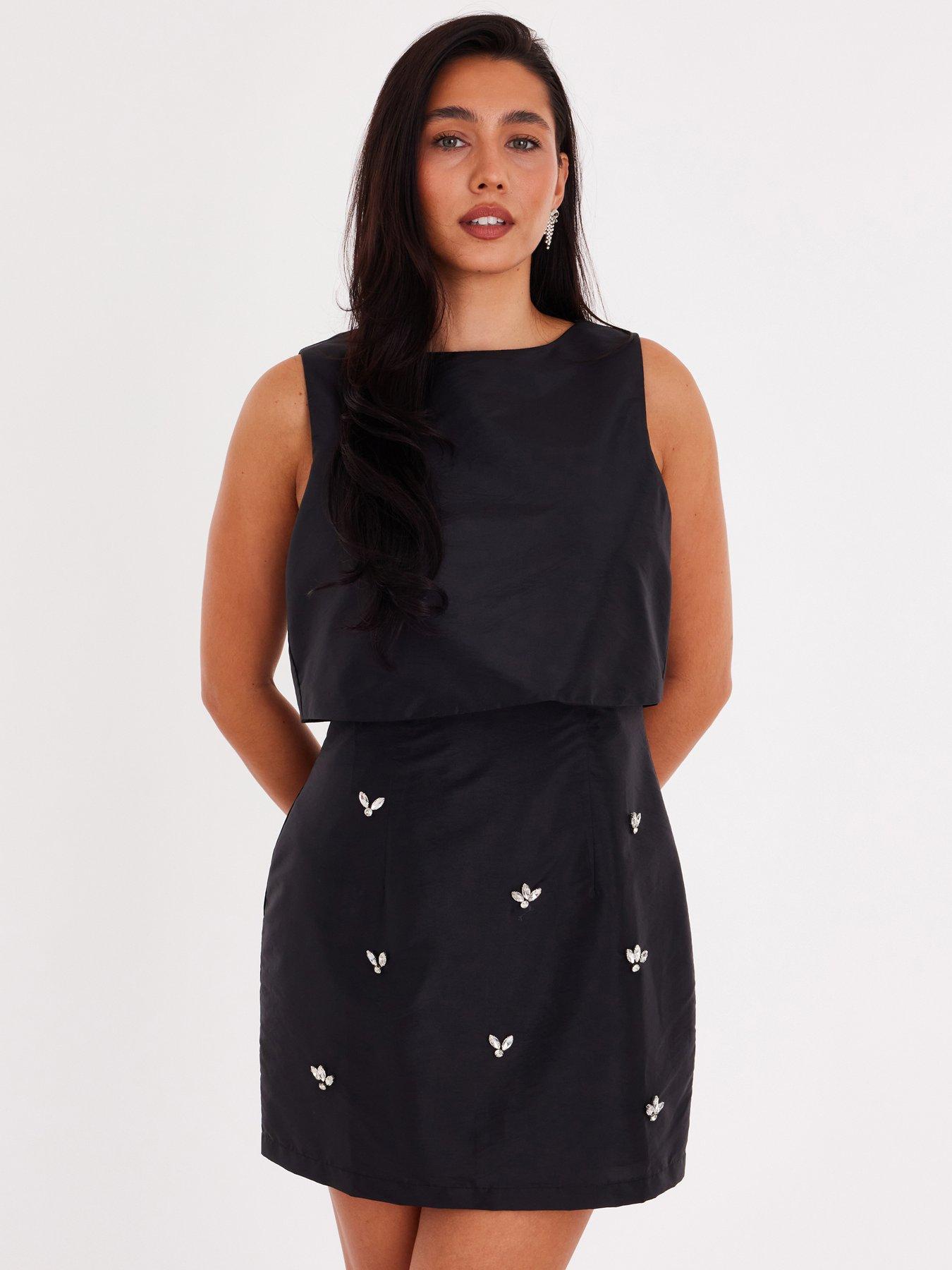 Quiz Black Diamante Embellished Mini Dress