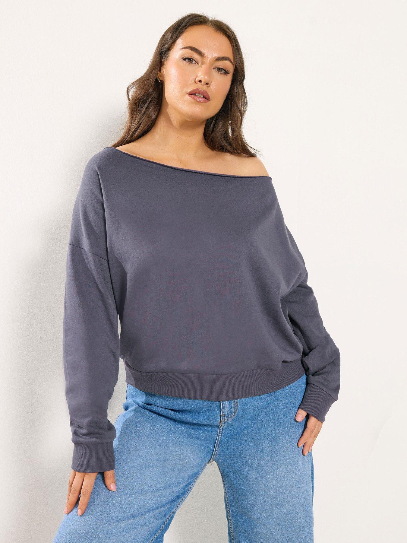 Yours Curve Off The Shoulder Sweatshirt - Grey