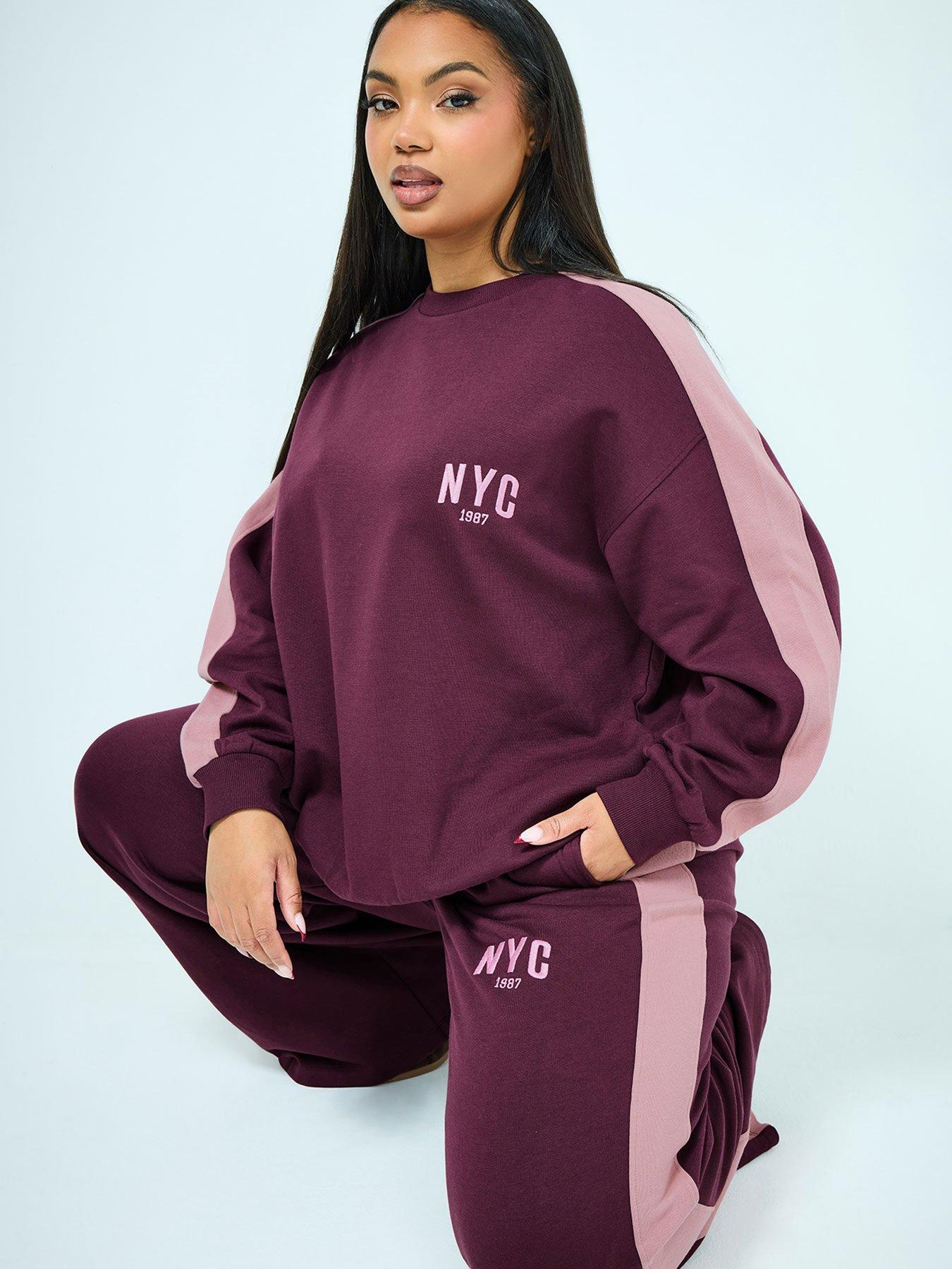 Yours Curve NYC Side Stripe Sweatshirt - Burgundy