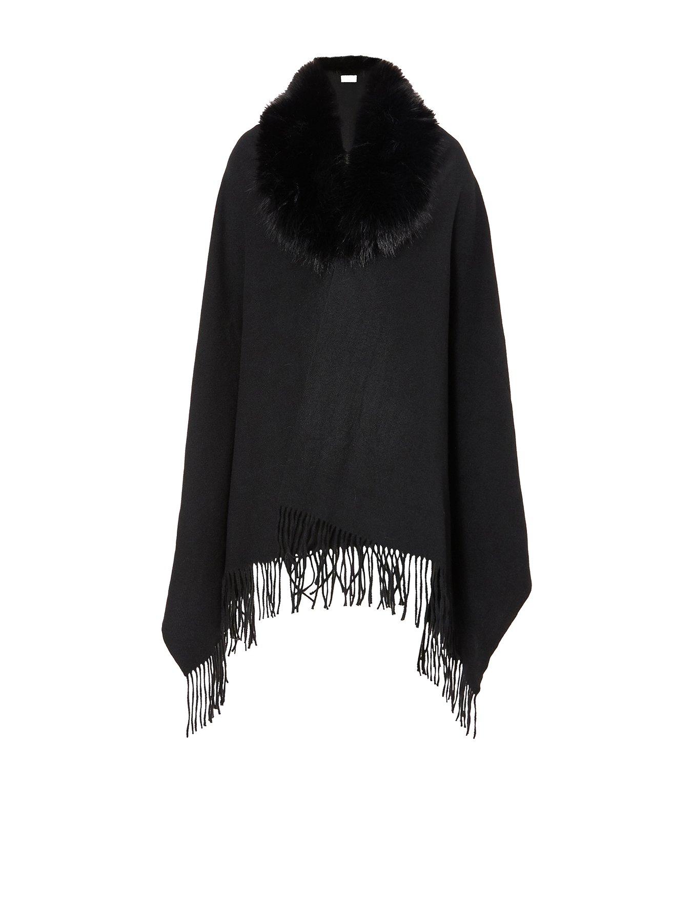 quiz-black-long-knit-tassel-cape