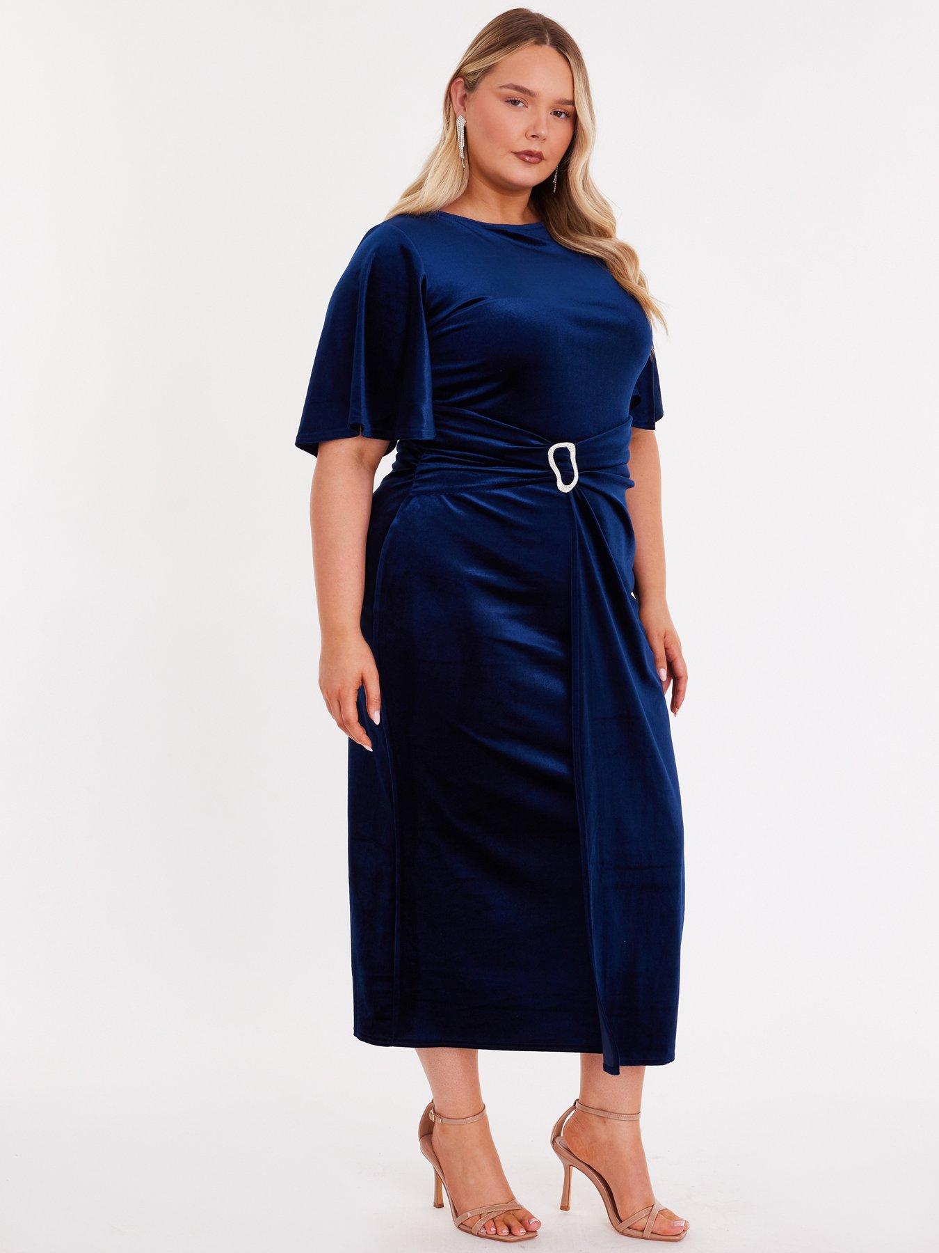 Image 3 of 6 of Quiz Navy Velvet Buckle Midaxi Dress