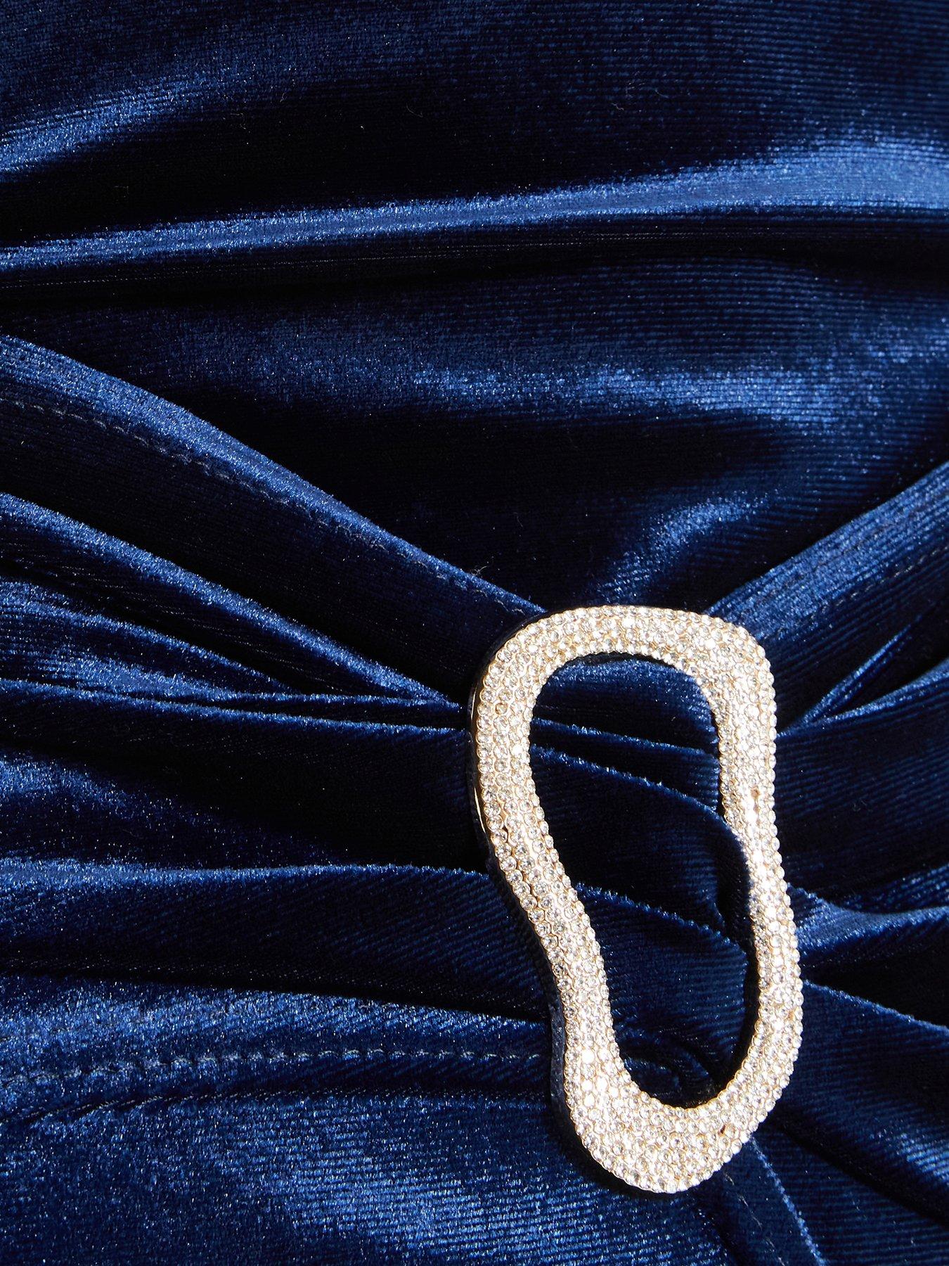 Image 6 of 6 of Quiz Navy Velvet Buckle Midaxi Dress
