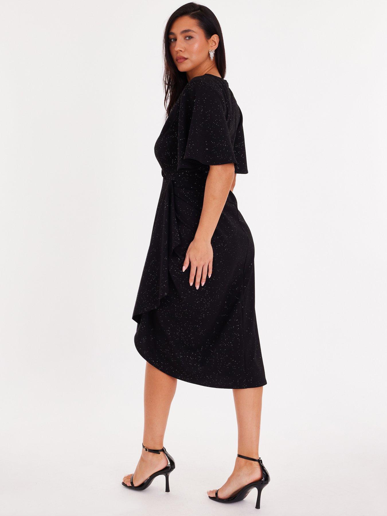 Quiz Black Glitter Ruched Midi Dress | Very