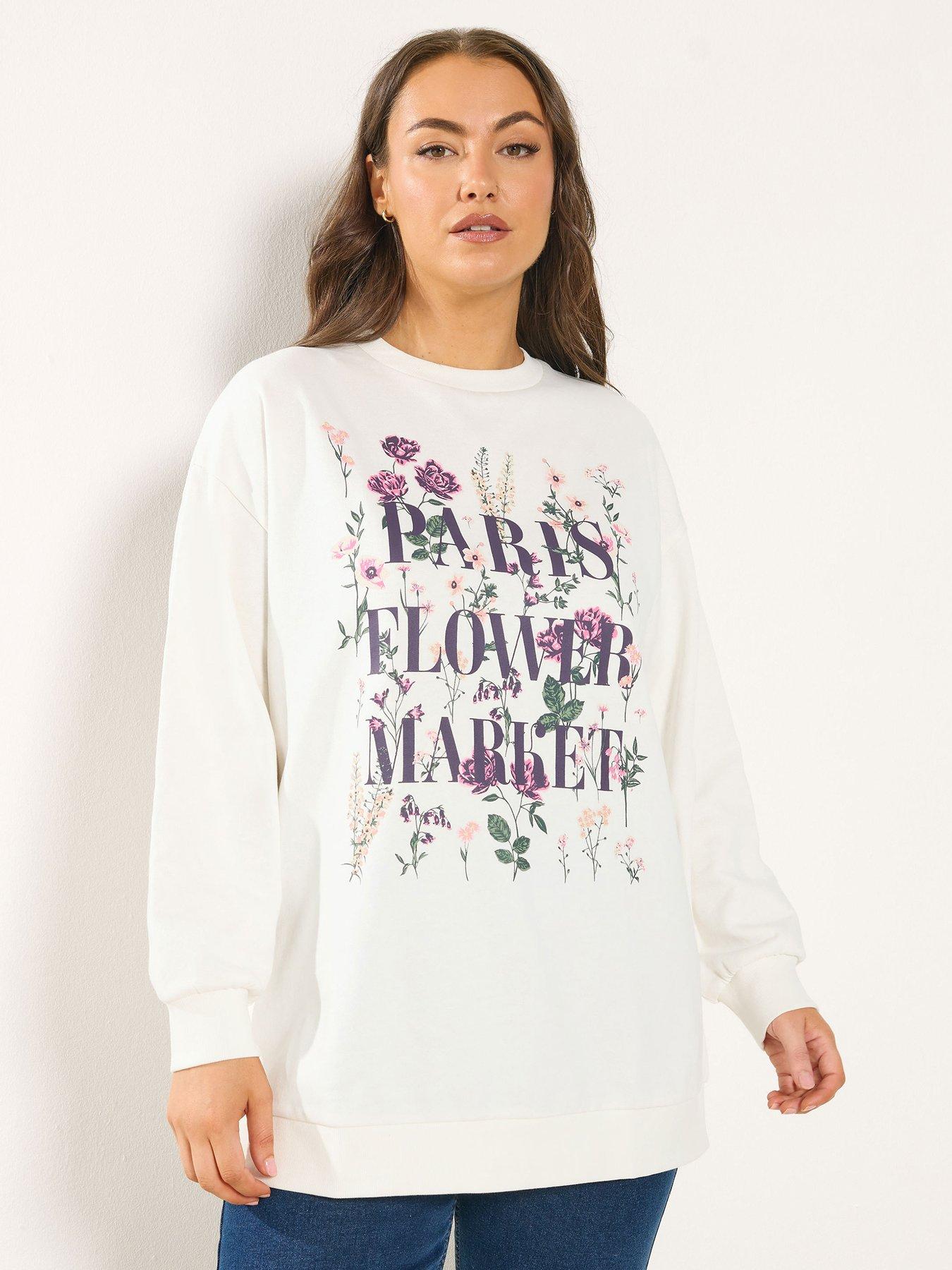 Yours Curve Paris Flower Market Sweatshirt - White