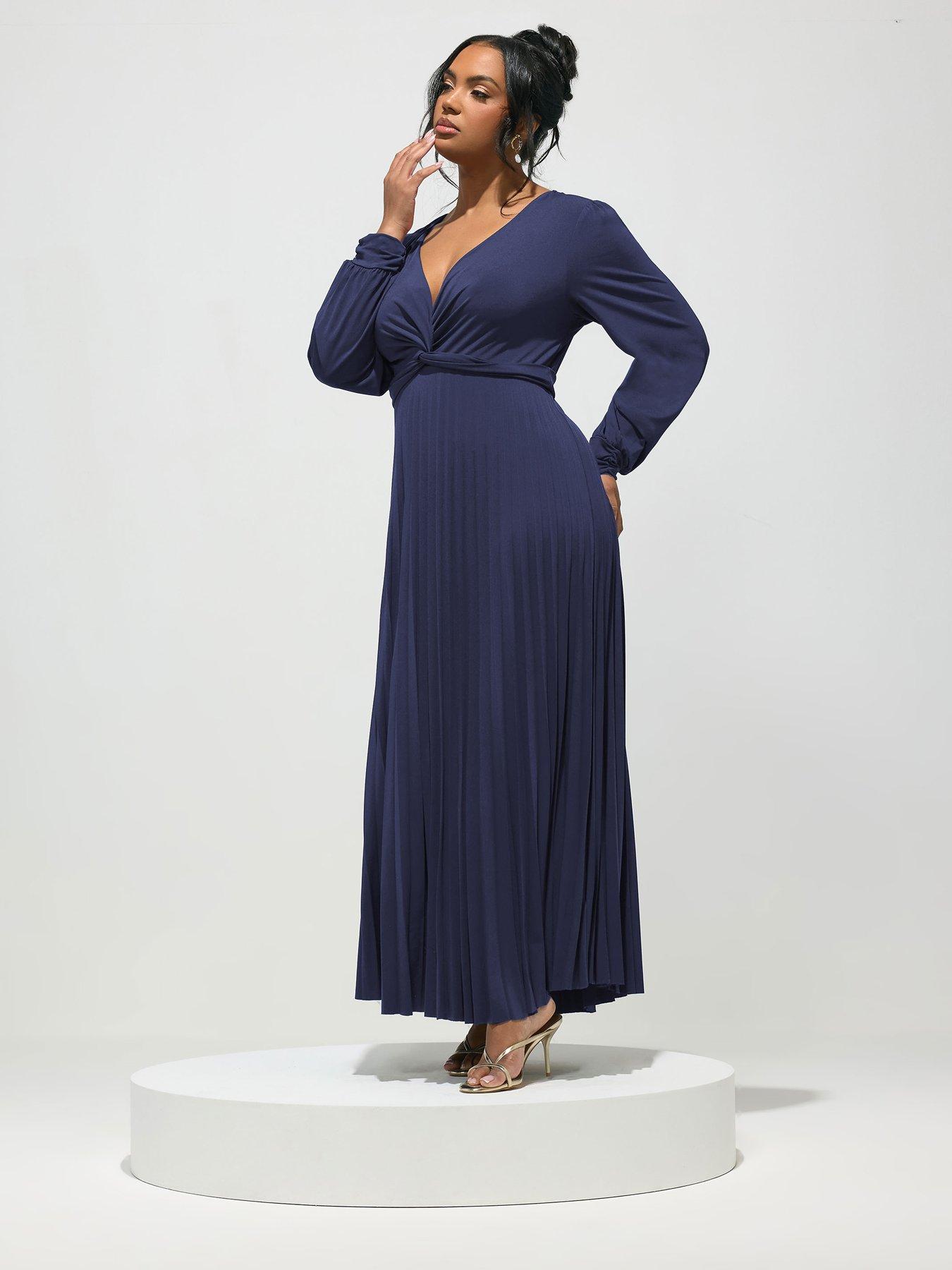 Yours Curve Knot Long Sleeve Maxi Dress - Blue