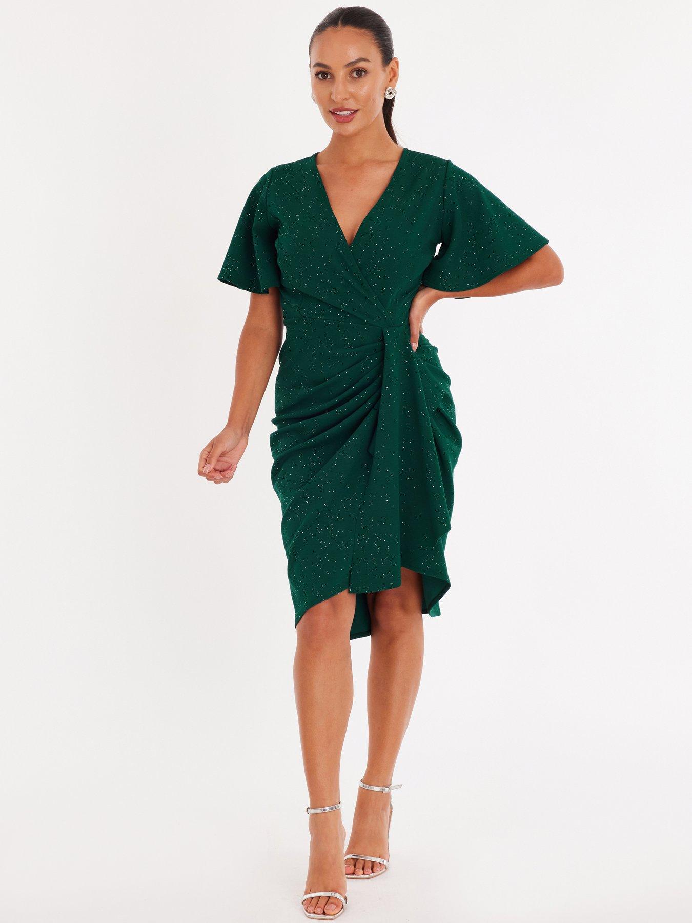 juniors' glitter-knit skater party dress Rent The Breslin Metallic Green Midi Dress By Reformation main image 1