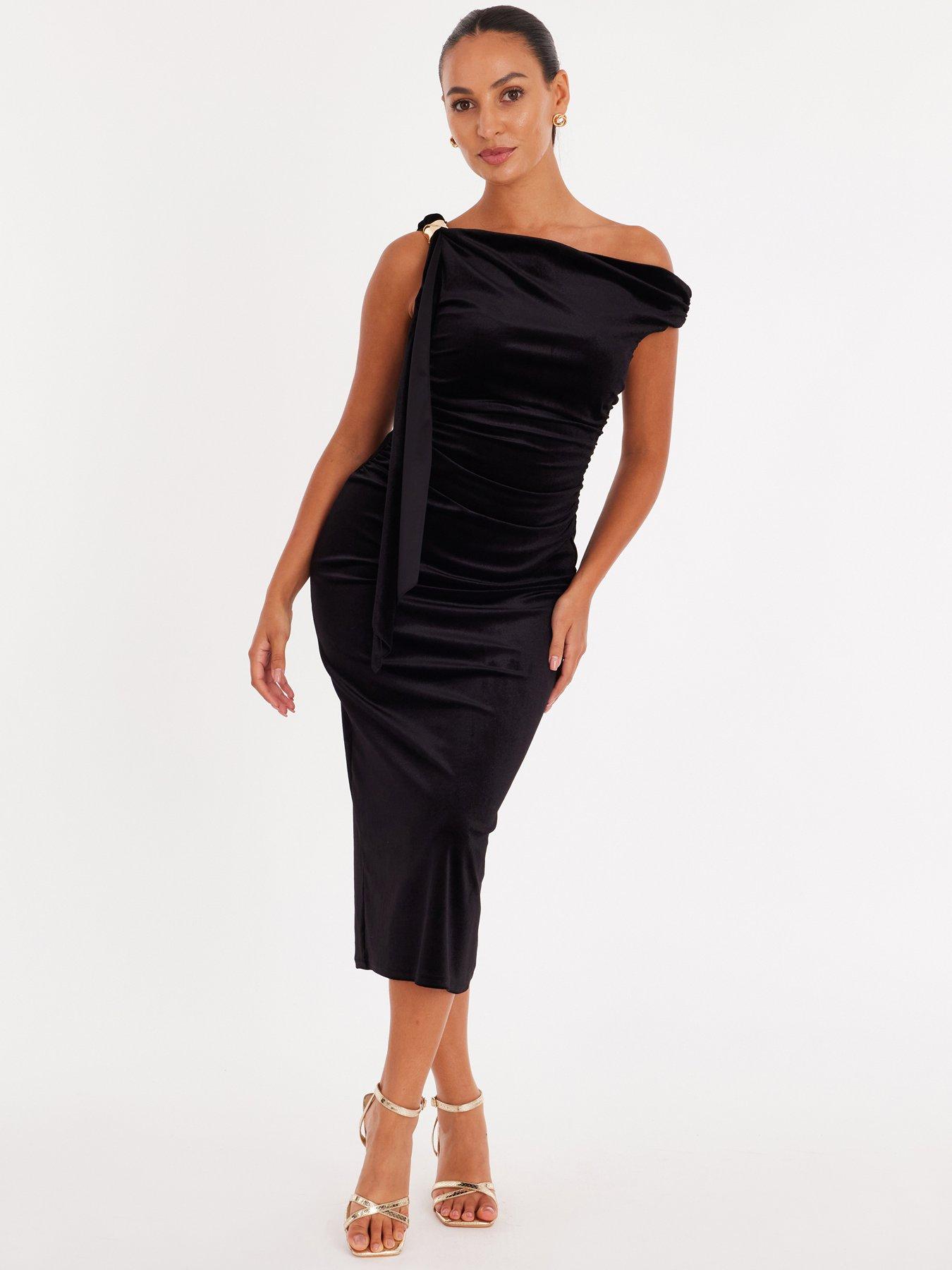 Quiz Petite Black Sequin Buckle Detail Midaxi Dress