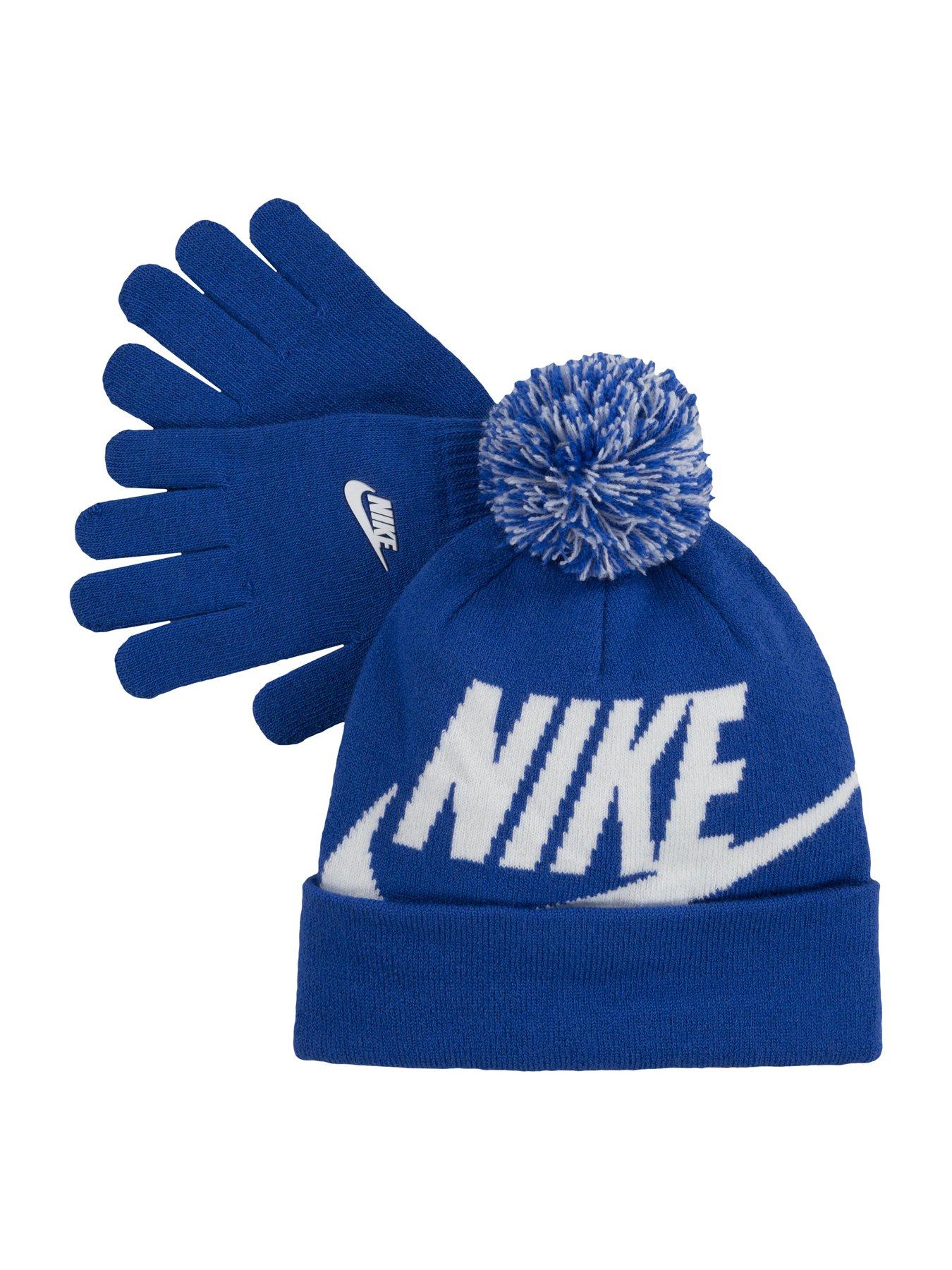 Image 2 of 4 of Nike Kids Boys Swoosh Pom Beanie &amp; Glove Set - Blue