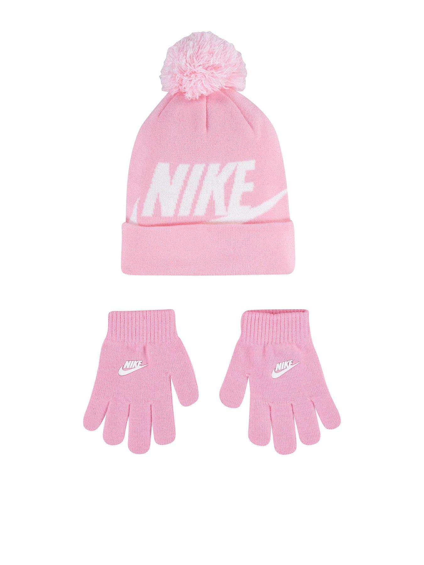 Nike Junior Girls Soosh Pom Beanie  &  Glove Set - Pink