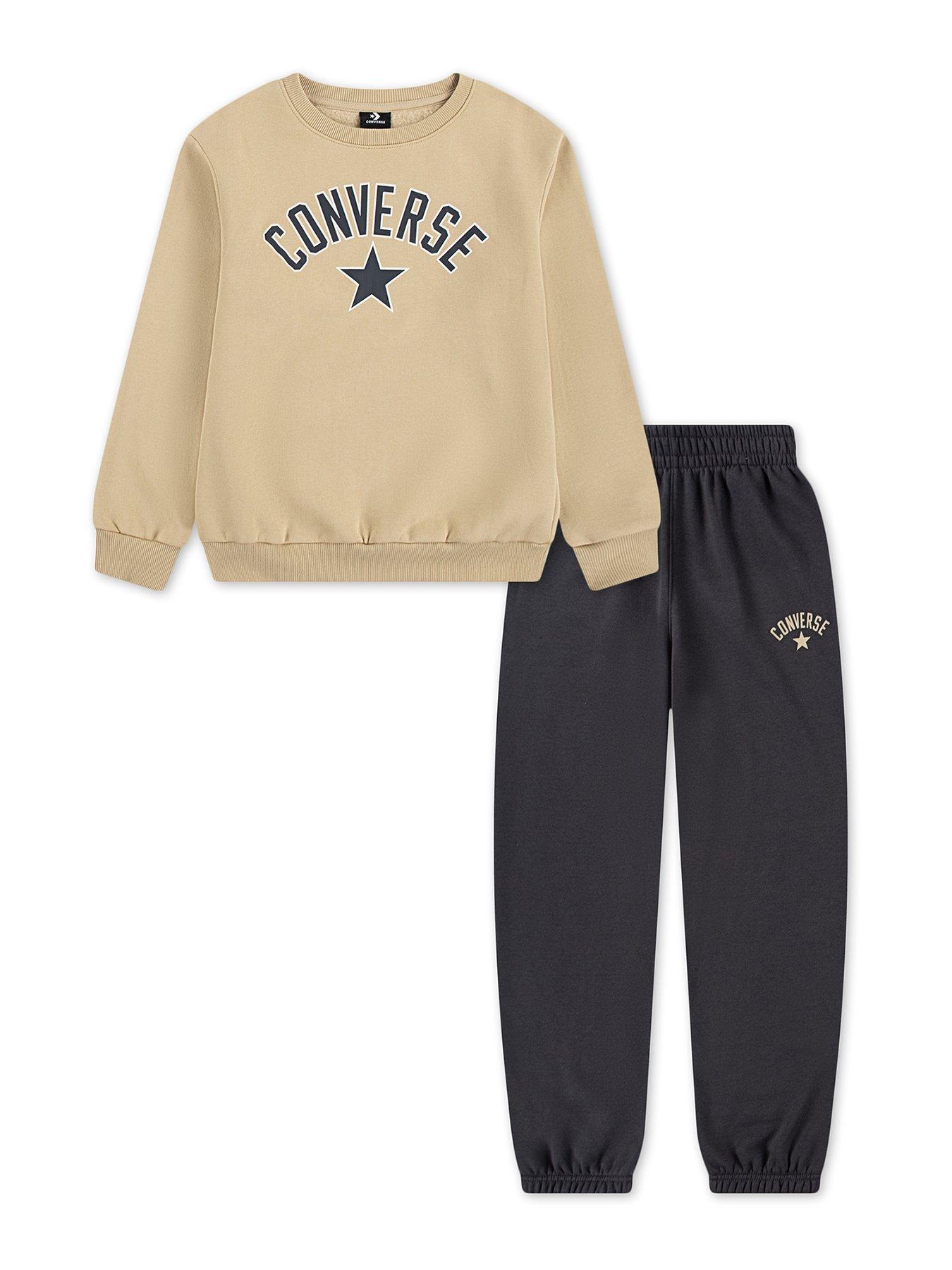 Converse Junior Boys Heritage Fleece Crew And Jogger Set, Grey, Size 12-13 Years