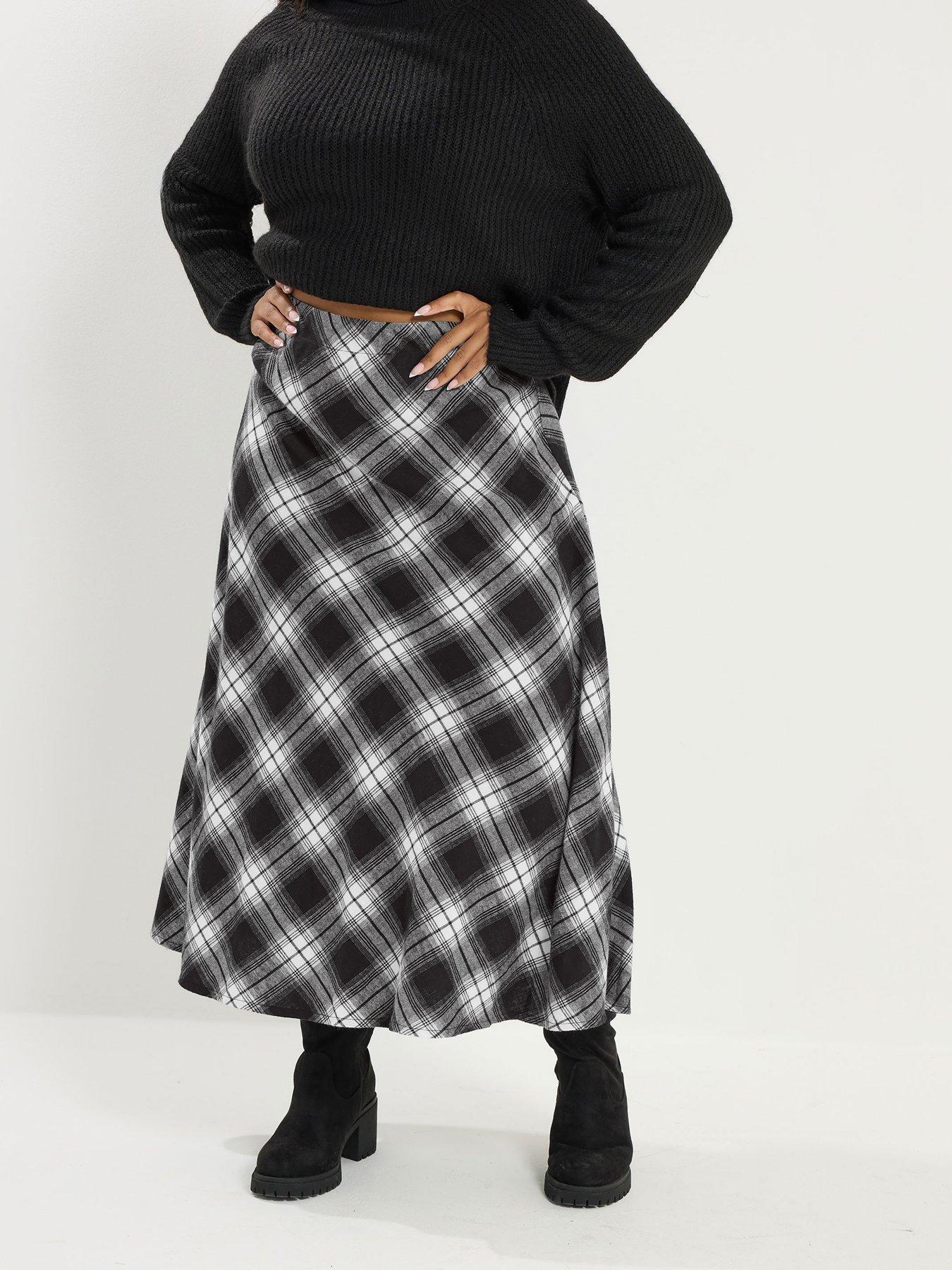 yours-curve-check-maxi-skirt-black