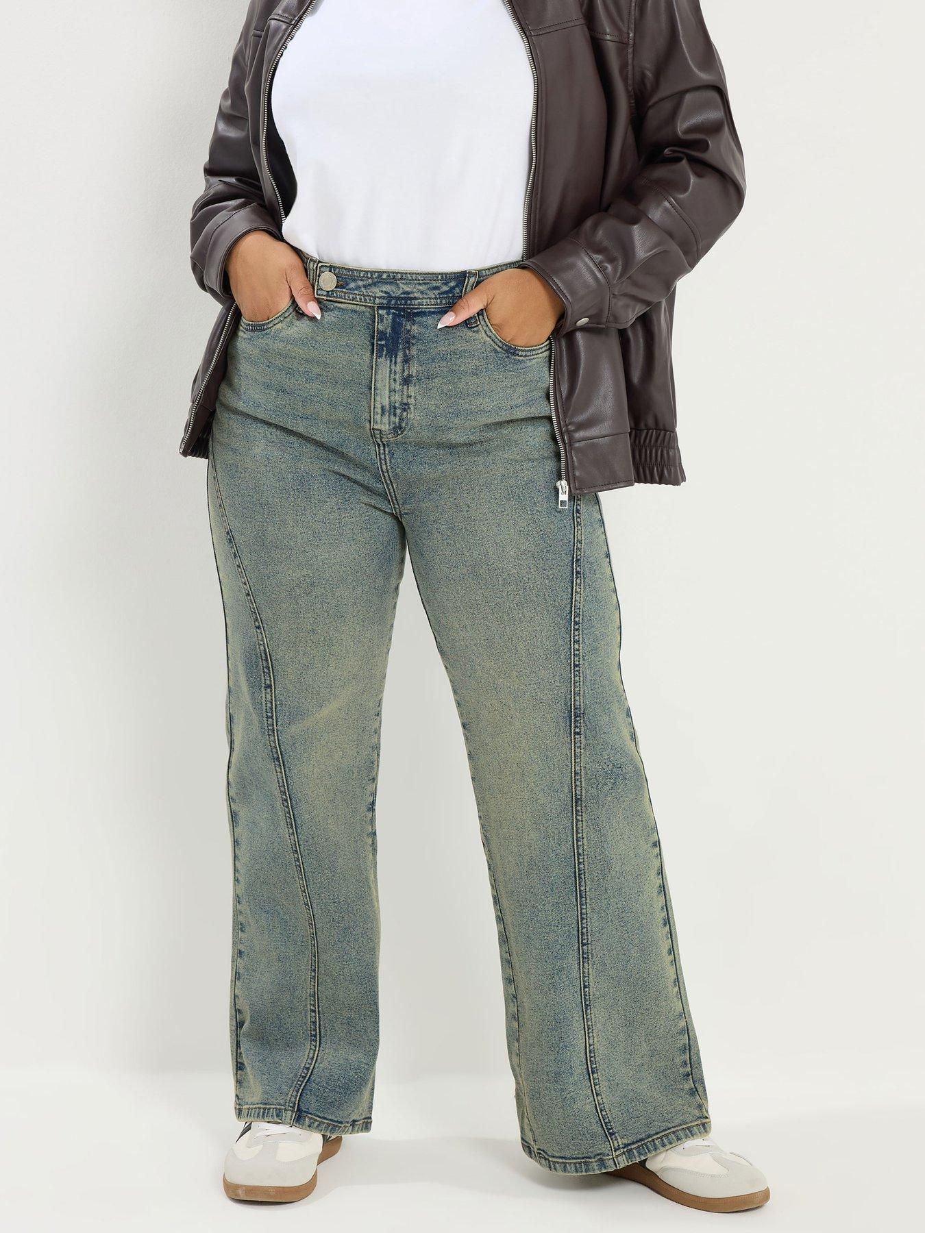 Yours Curve Extend Waist Sandblast Wide Leg Jean