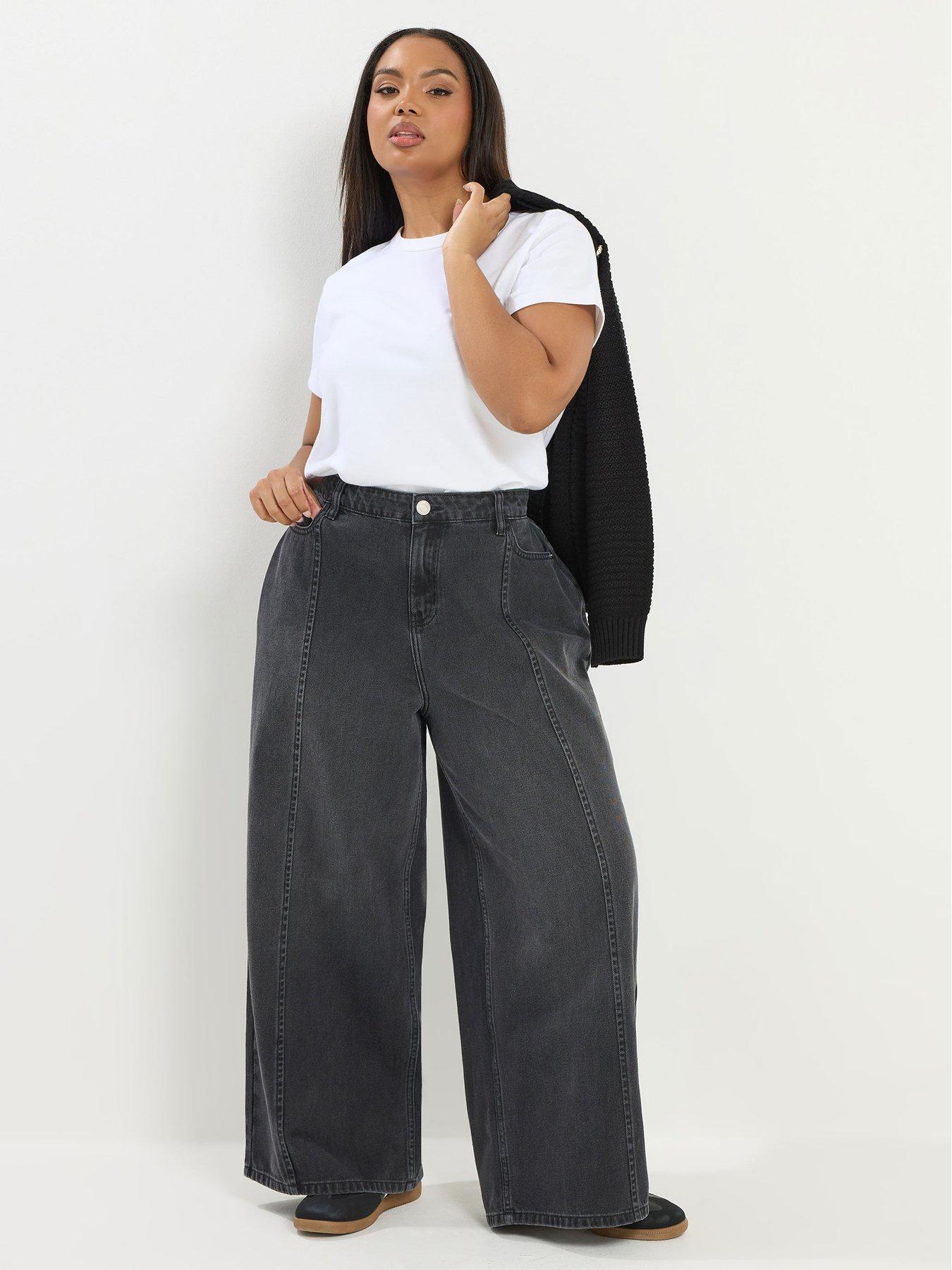 Yours Curve Rigid Plazzo Front Seam Jeans | Very
