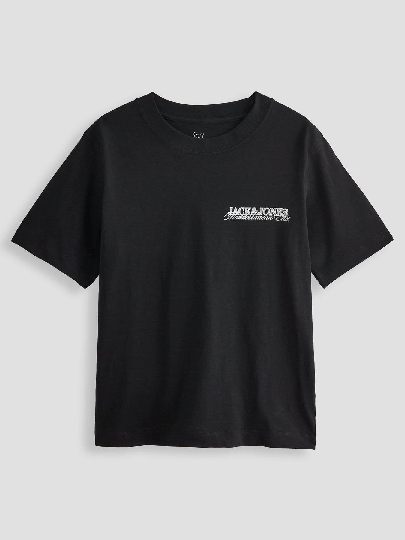 Jack & Jones Junior Boys Sketch Back Print Short Sleeve T-shirt - Black