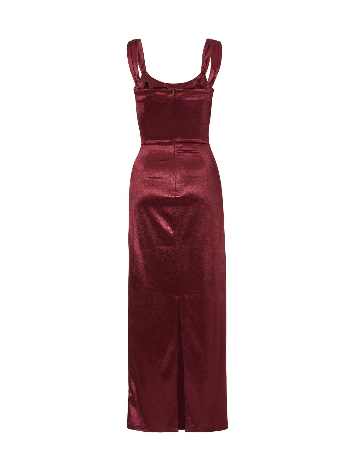 Quiz Burgundy Square Neck Satin Midaxi Dress | Very