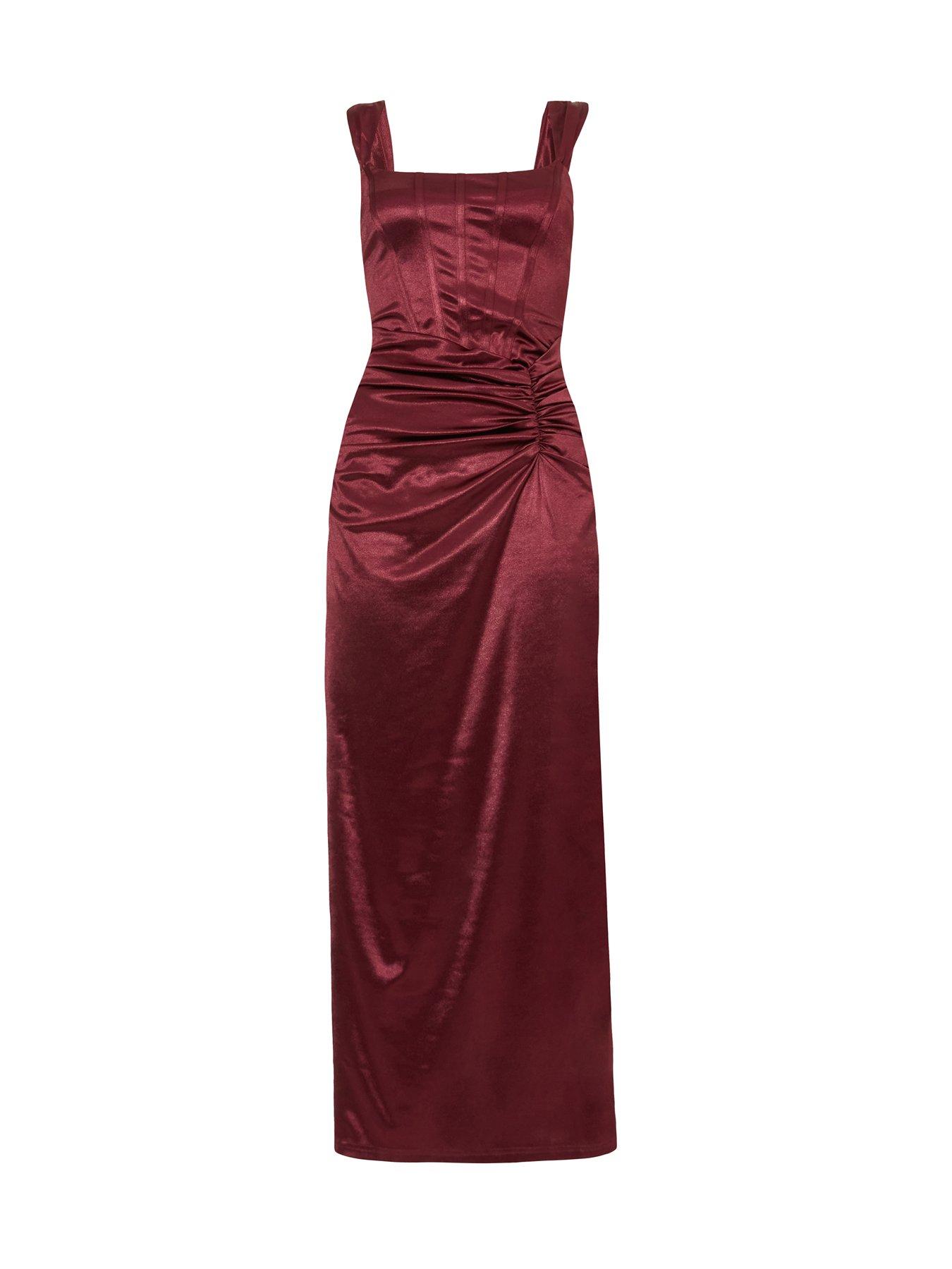 cowl-neck satin midaxi dress in burgundy Raleigh Cowl Back Midaxi Dress