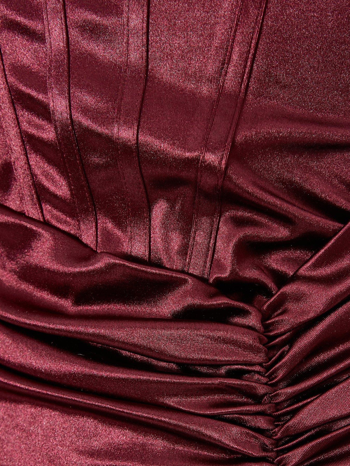 cowl-neck satin midaxi dress in burgundy Burgundy Red PU Asymmetric Neck Midaxi Dress Vicky Pattison EDIT main image 0