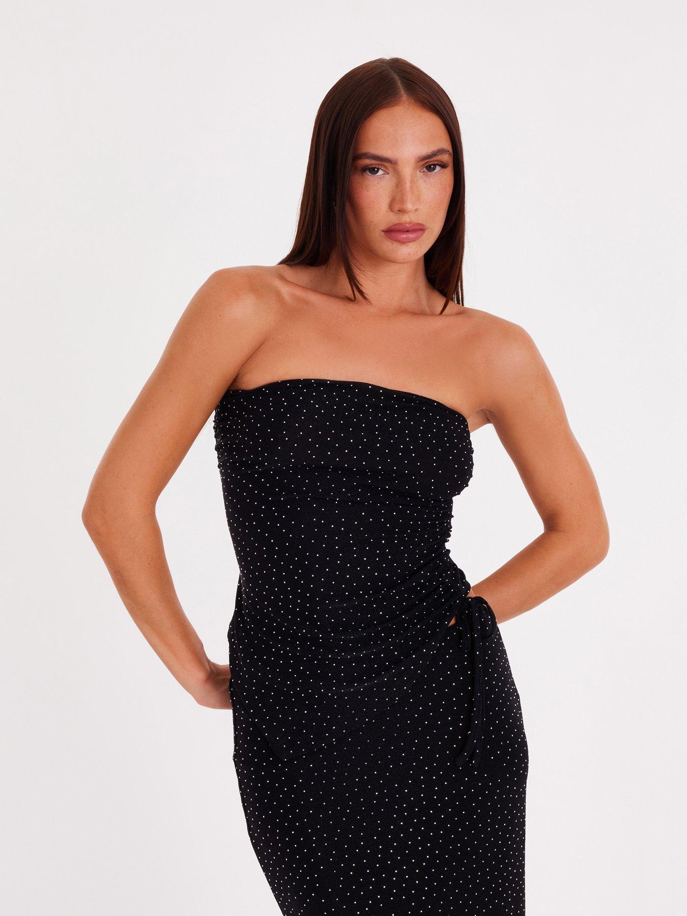 Quiz Black Asymmetric Diamante Top
