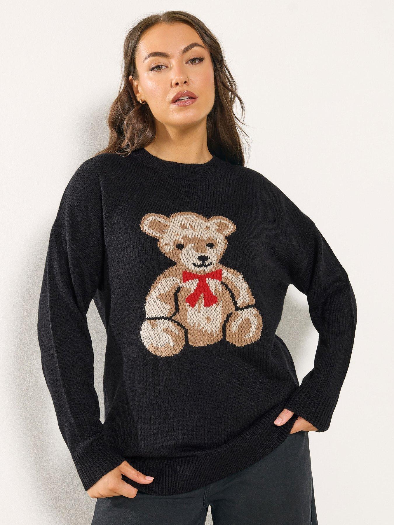 Yours Curve Knitted Teddy Jumper - Black