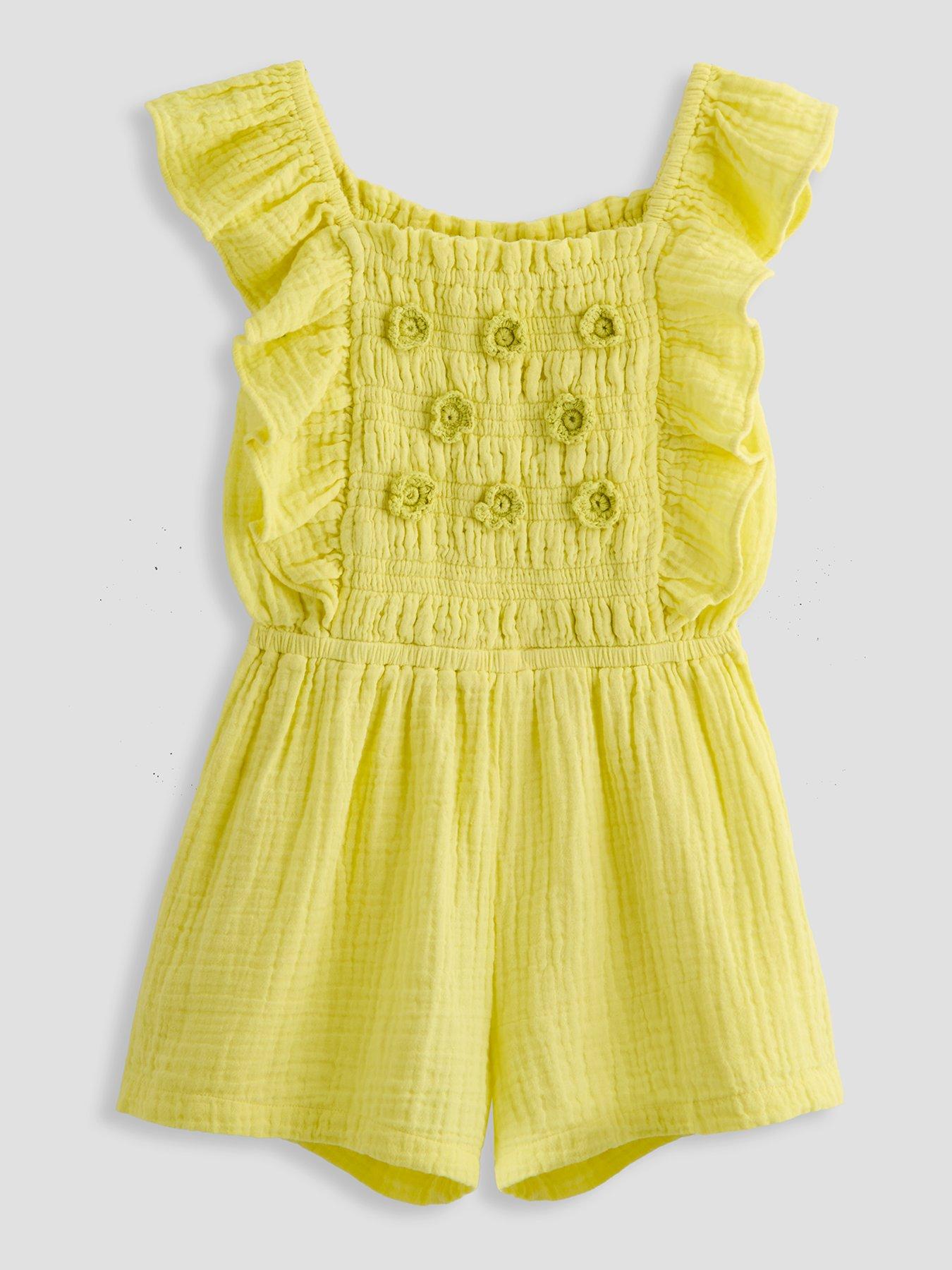 The Very Collection Girls Crochet Flower Frill Playsuit - Yellow