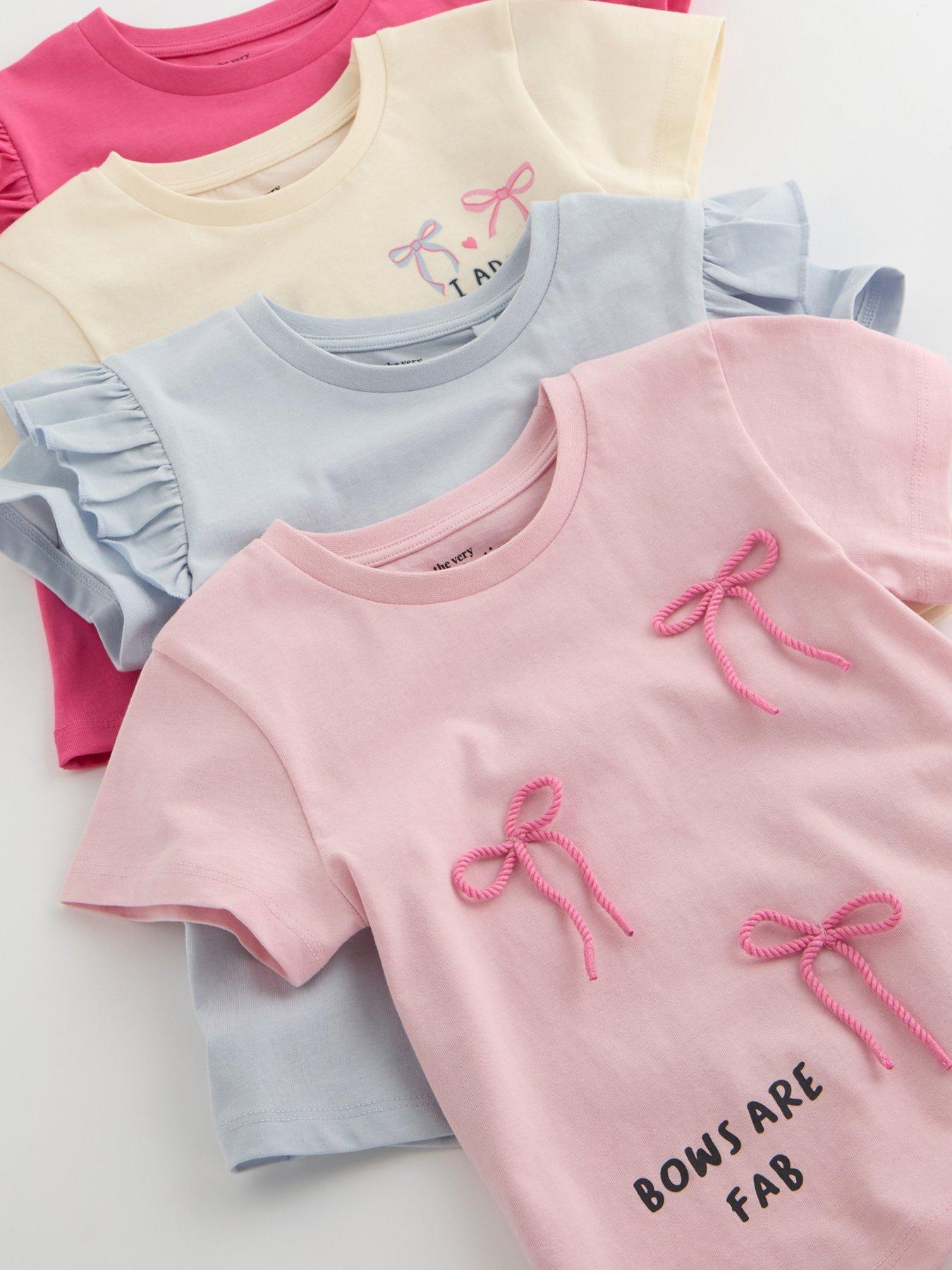 Image 4 of 5 of The Very Collection Girls 4 Pack Frill Bow T-shirts - Multi