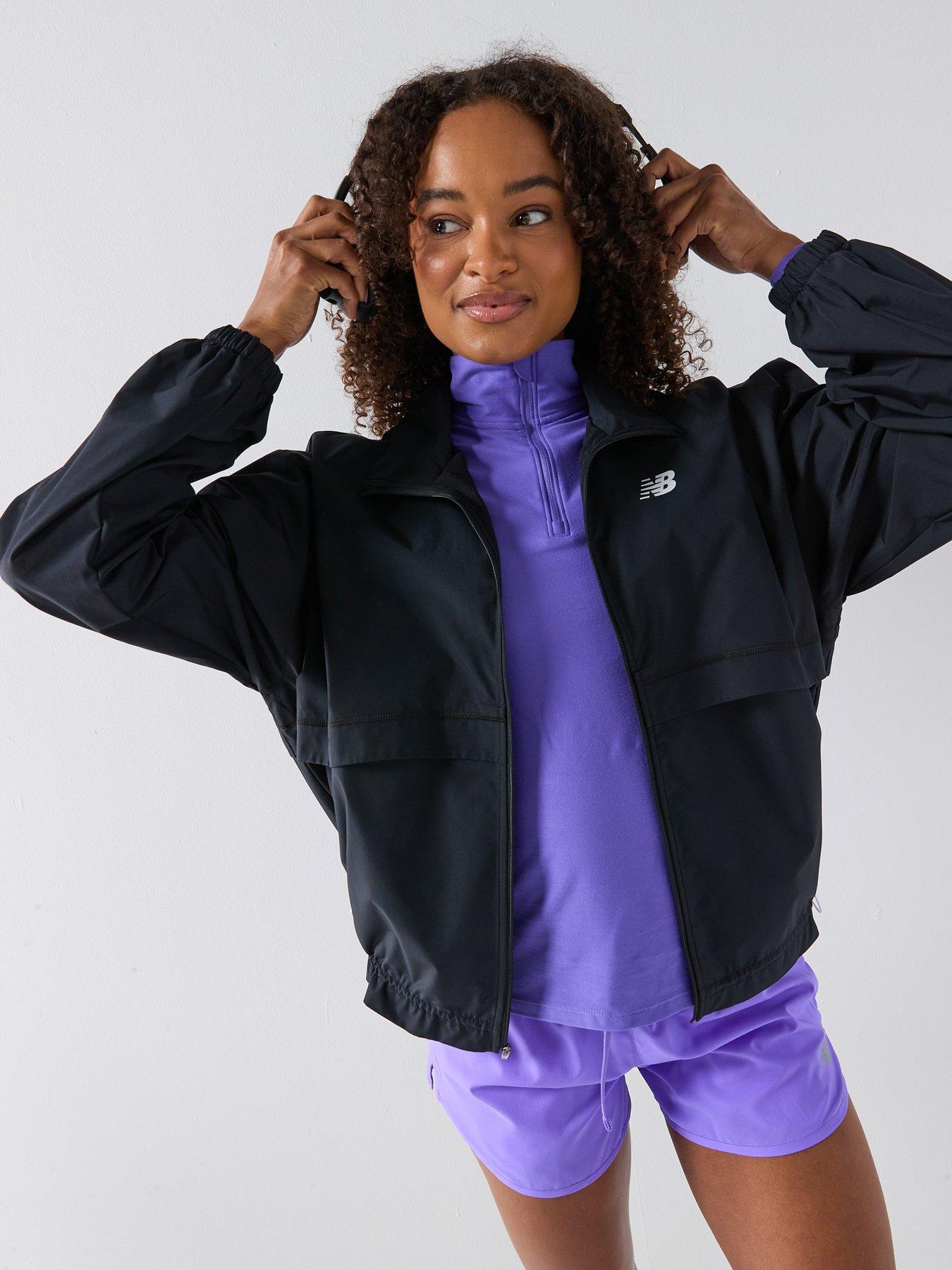 New Balance Womens Trackside Woven Jacket, Black, Size L, Women