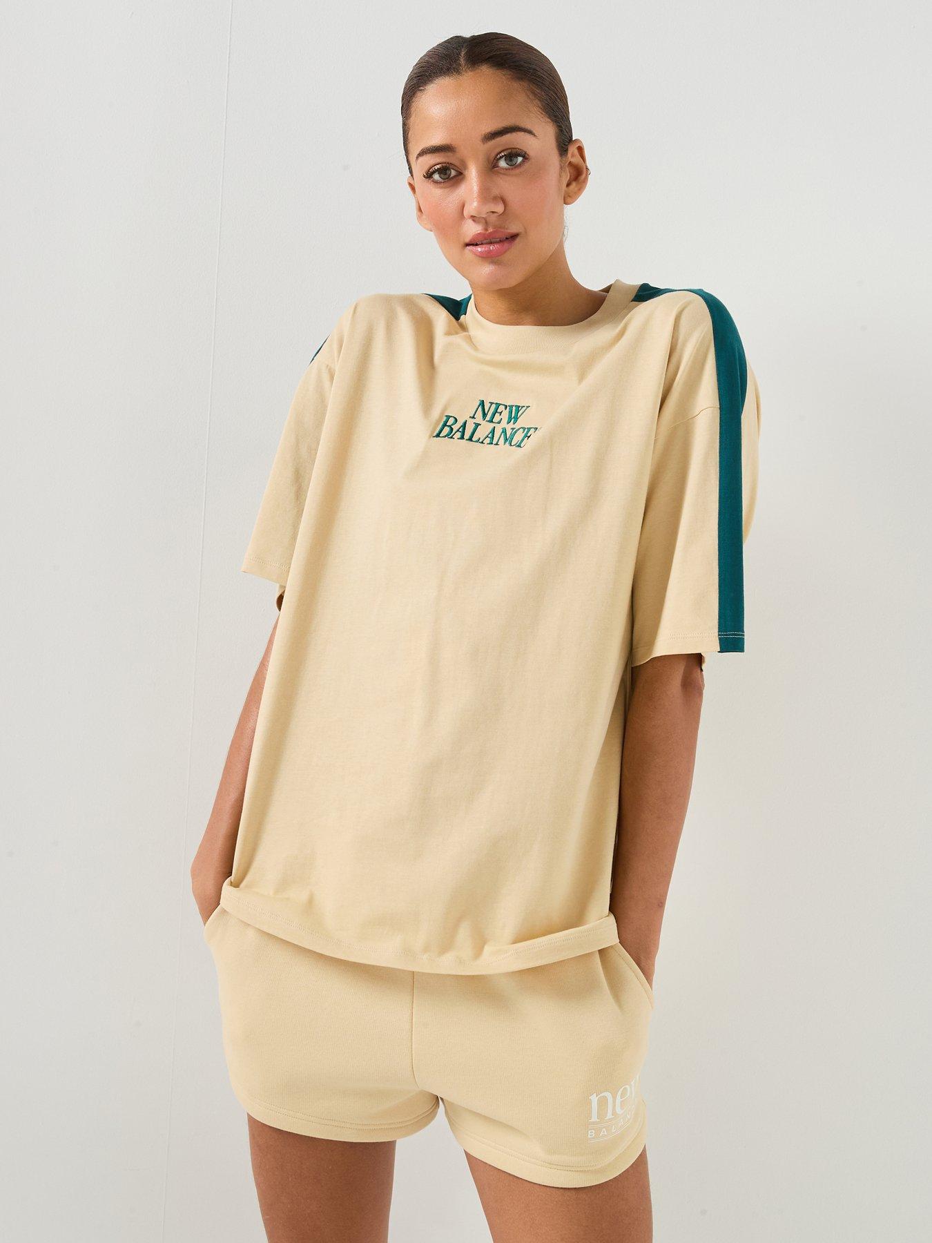 New Balance Womens Linear Heritage Oversized T-Shirt - Beige