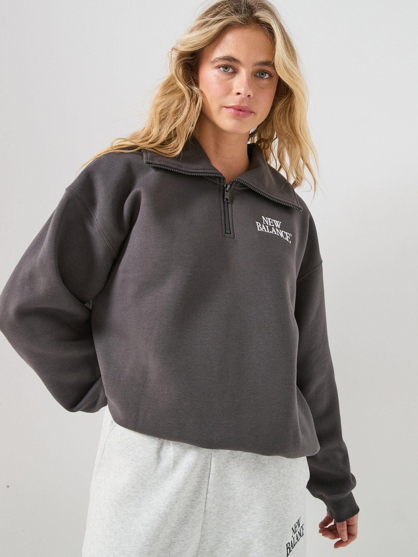 New Balance Womens Linear Heritage Fleece Half Zip - Grey