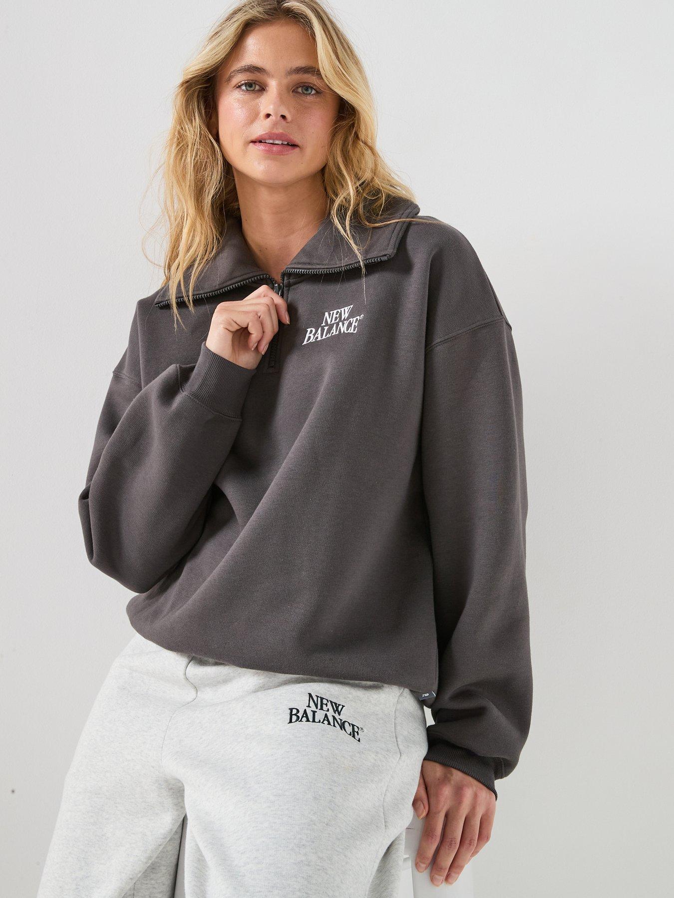 Image 4 of 6 of New Balance Womens Linear Heritage Fleece Half Zip - Grey