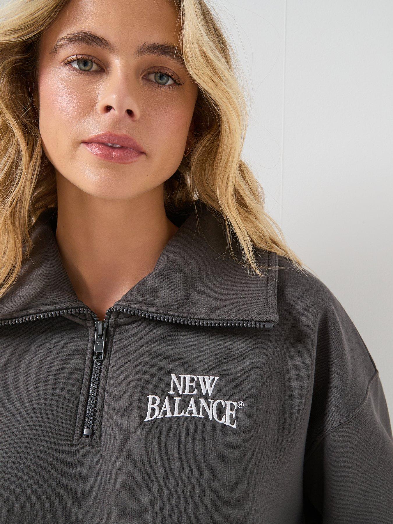 Image 5 of 6 of New Balance Womens Linear Heritage Fleece Half Zip - Grey
