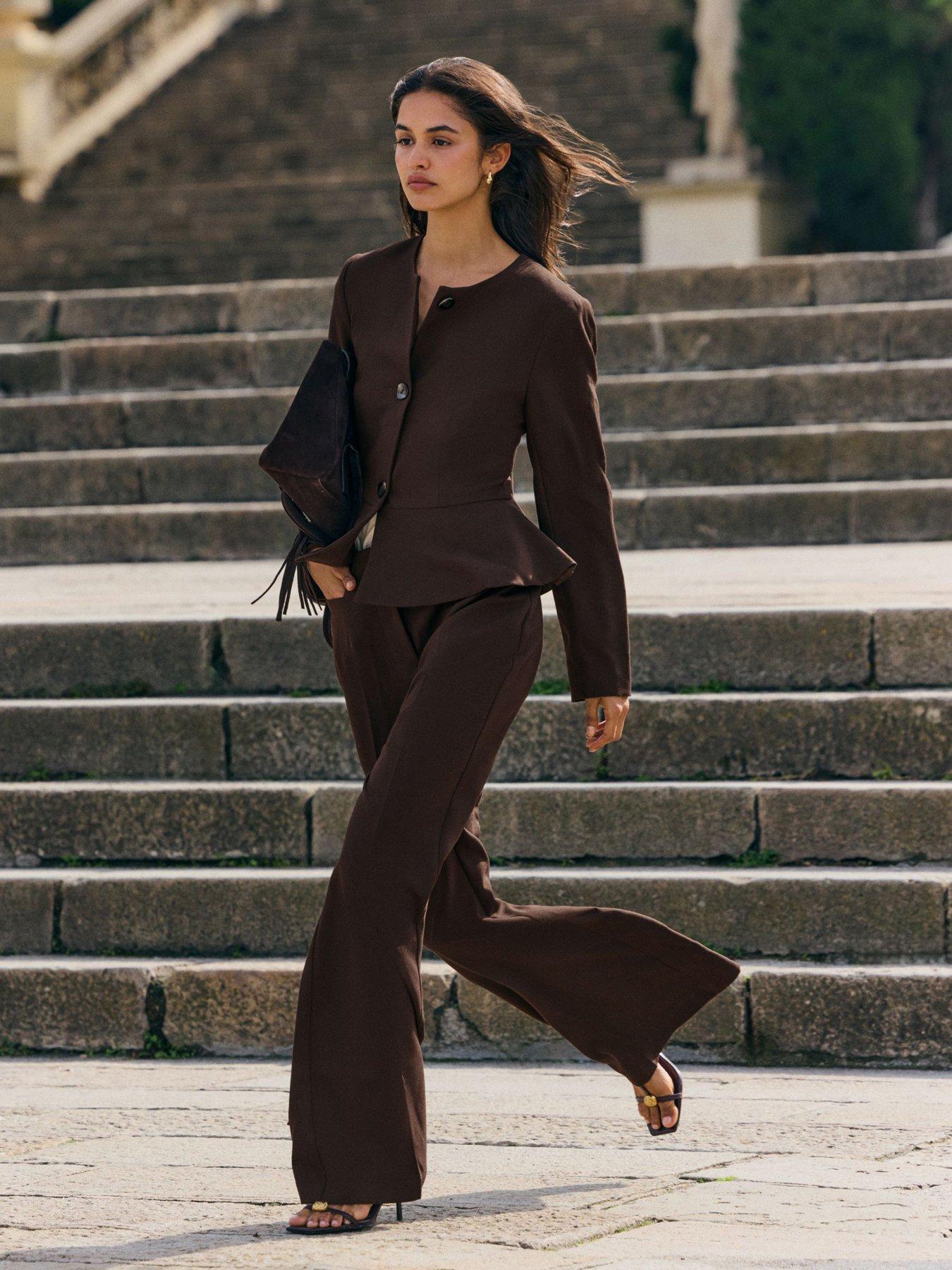 Image 3 of 4 of Friends Like These Chocolate Brown Tailored Flare Trousers
