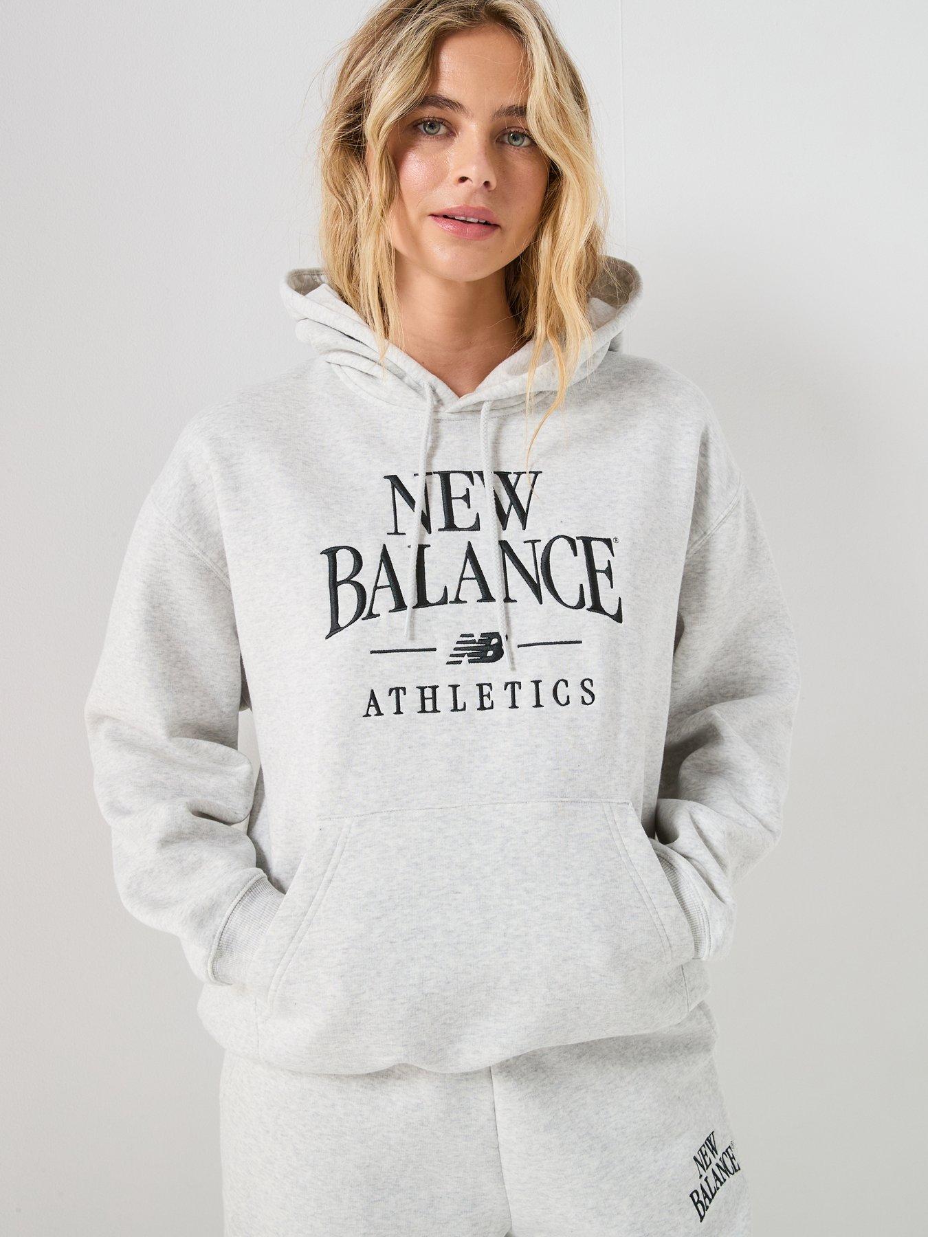 Image 1 of 6 of New Balance Womens Linear Heritage Fleece Hoodie - Grey