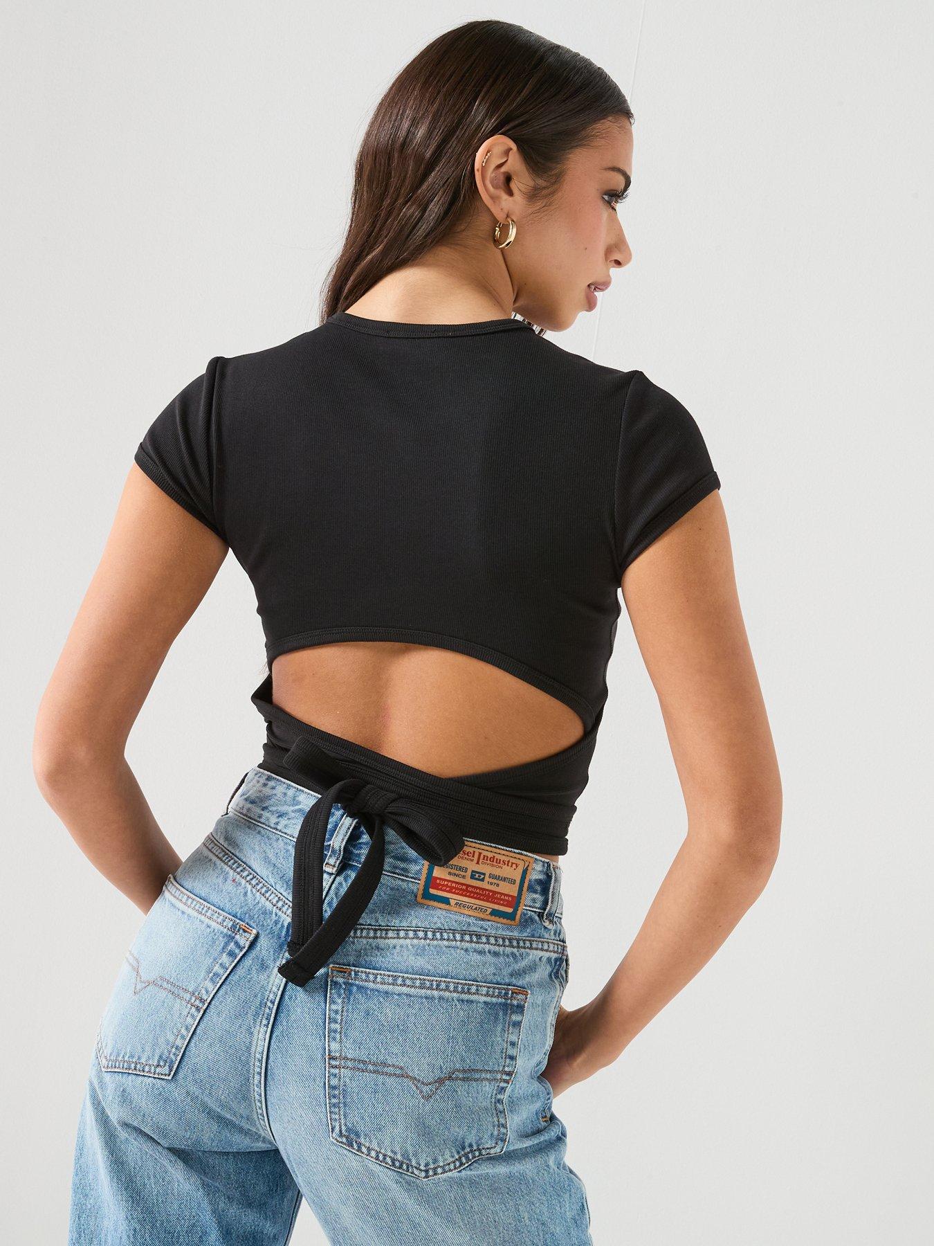 Image 2 of 6 of Diesel Bunny-Tail Wrap T-Shirt - Black