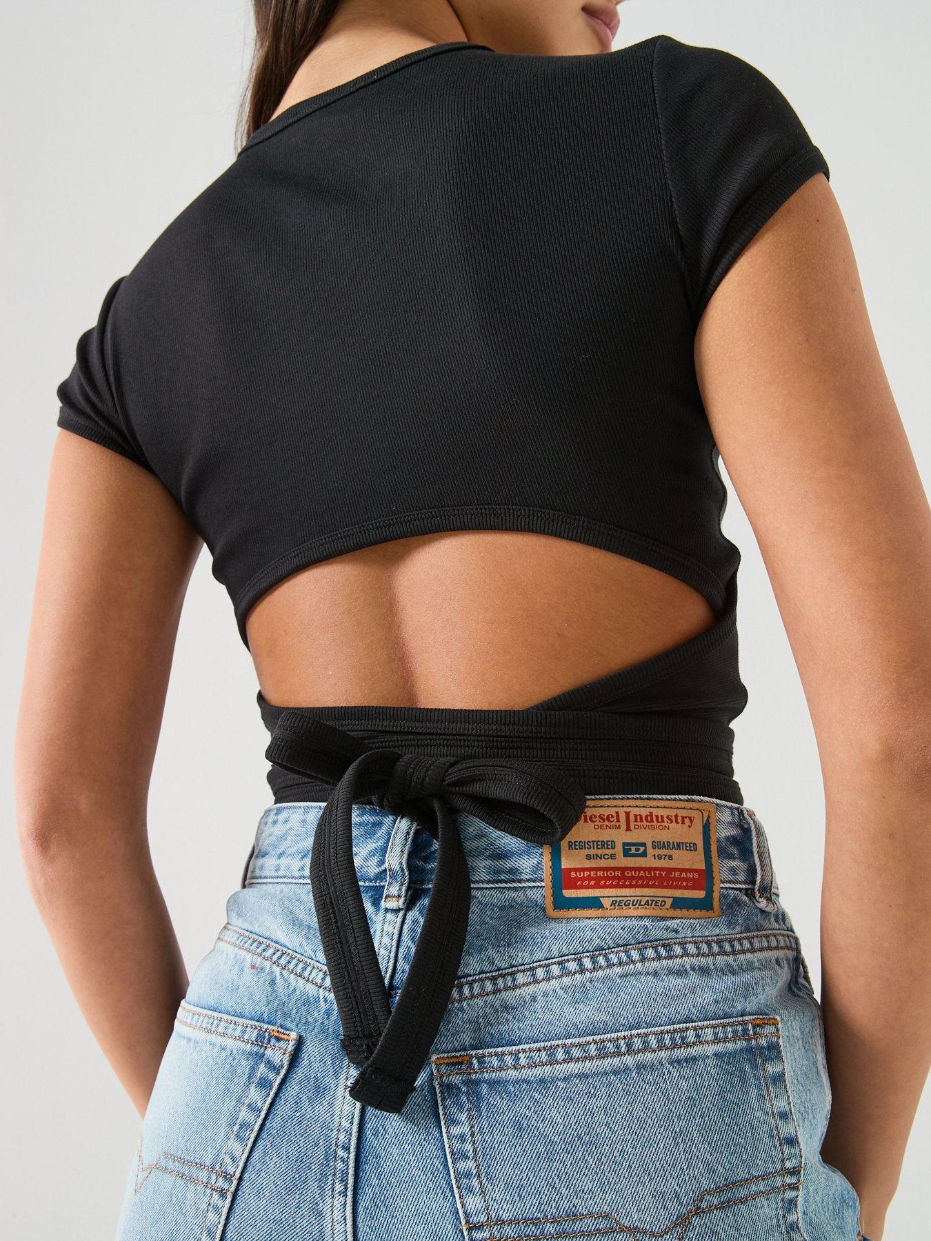 Image 5 of 6 of Diesel Bunny-Tail Wrap T-Shirt - Black
