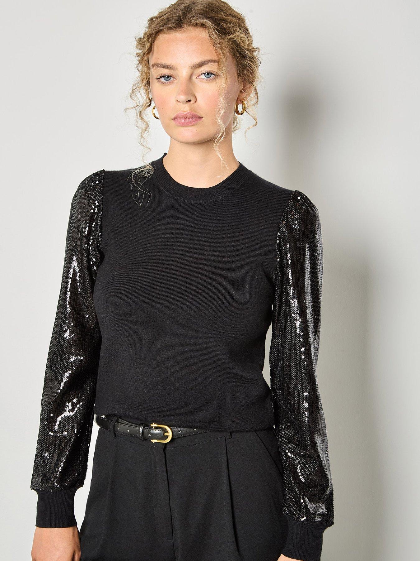 Apricot Sequin Arm Jumper