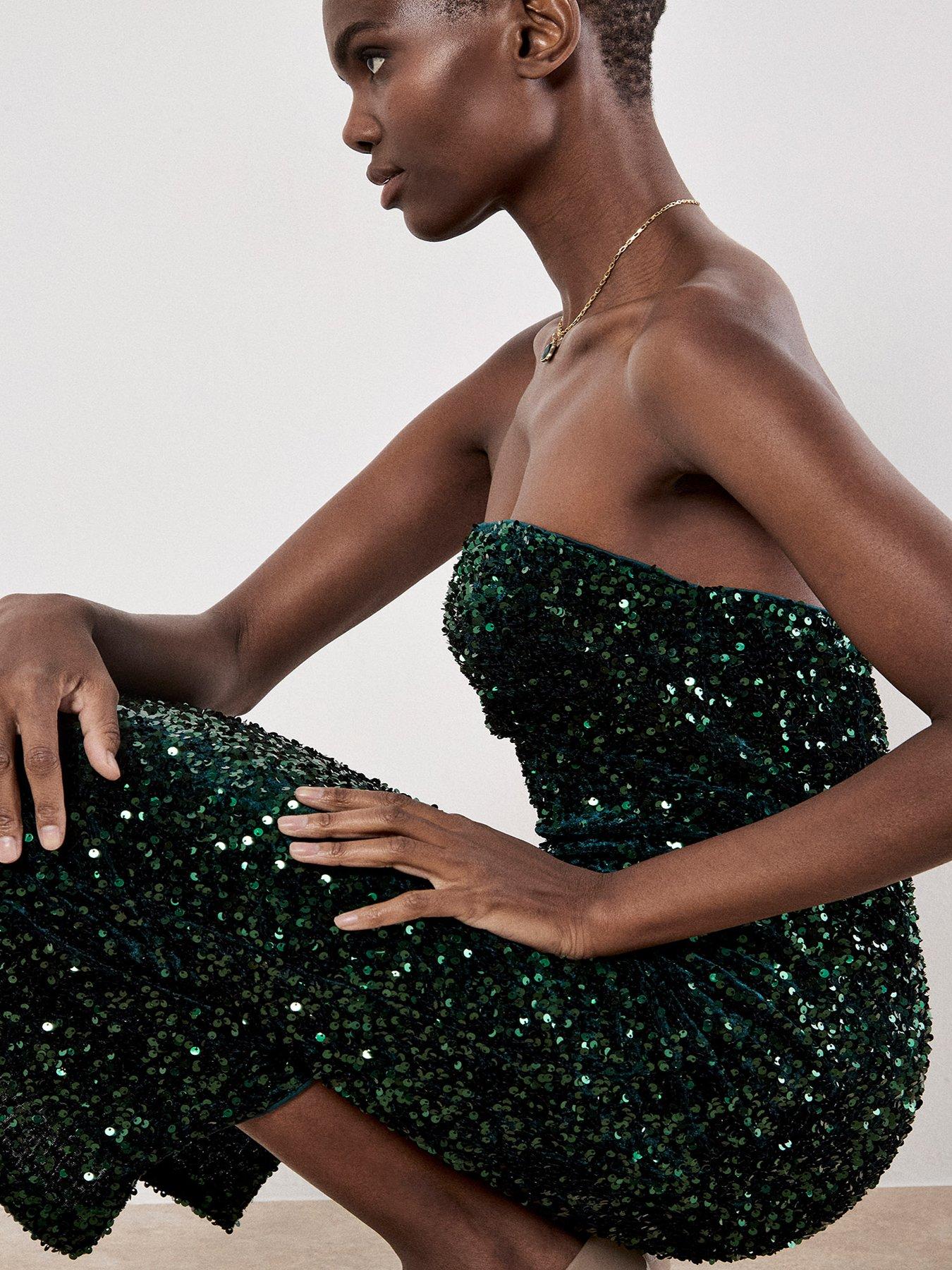 bandeau bodycon dress midi Sequin Bandeau Velvet Bodycon Midi Dress
