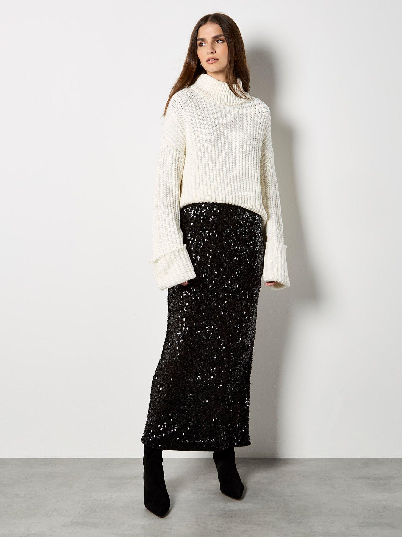 Apricot Cluster Sequin Side Split Maxi Skirt