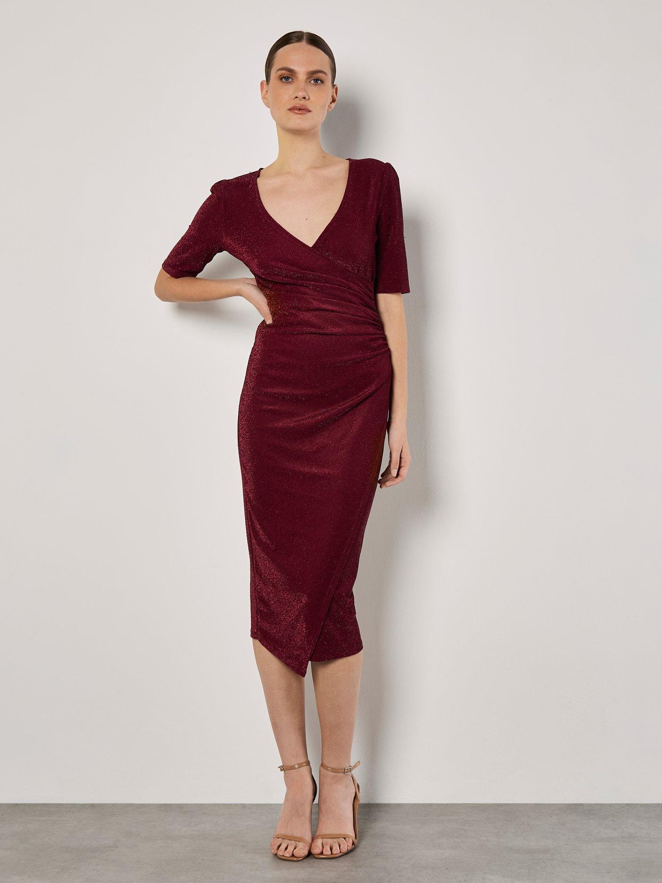 Apricot Foil Sparkle Side Ruched Dress