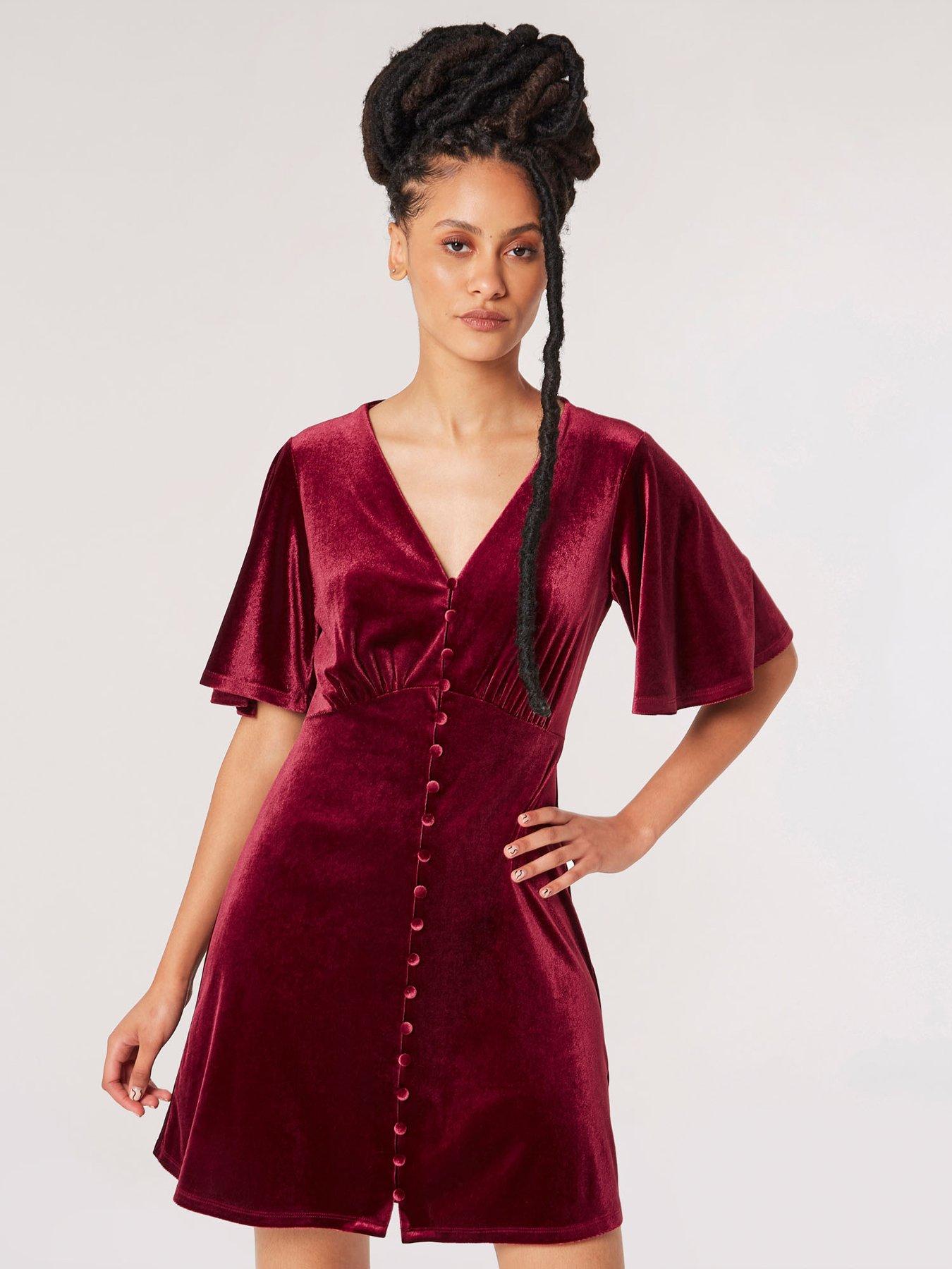 Apricot Angel Sleeve Velvet Dress
