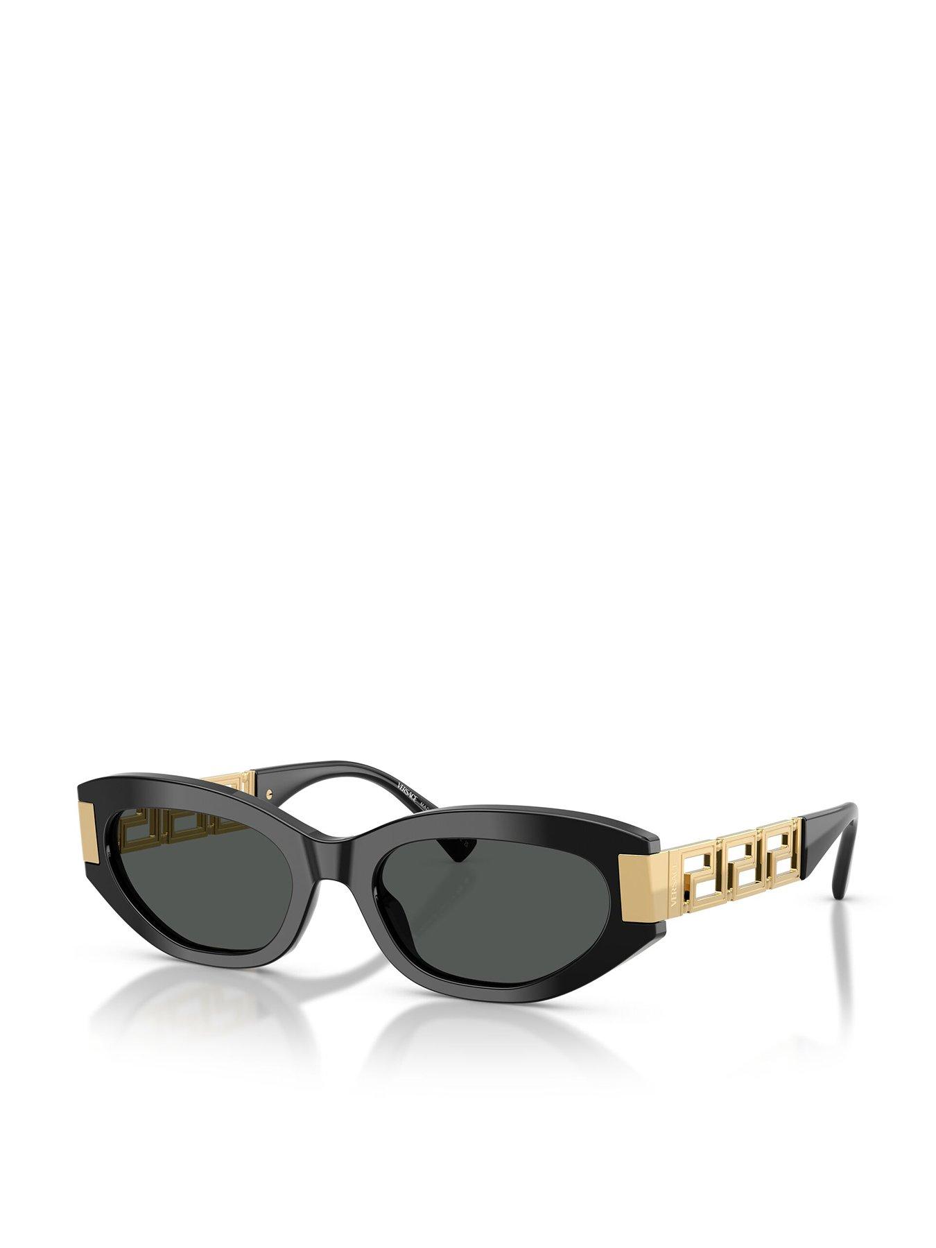 VERSACE Cat Eye Sunglasses- Black With Branded Arm Detail