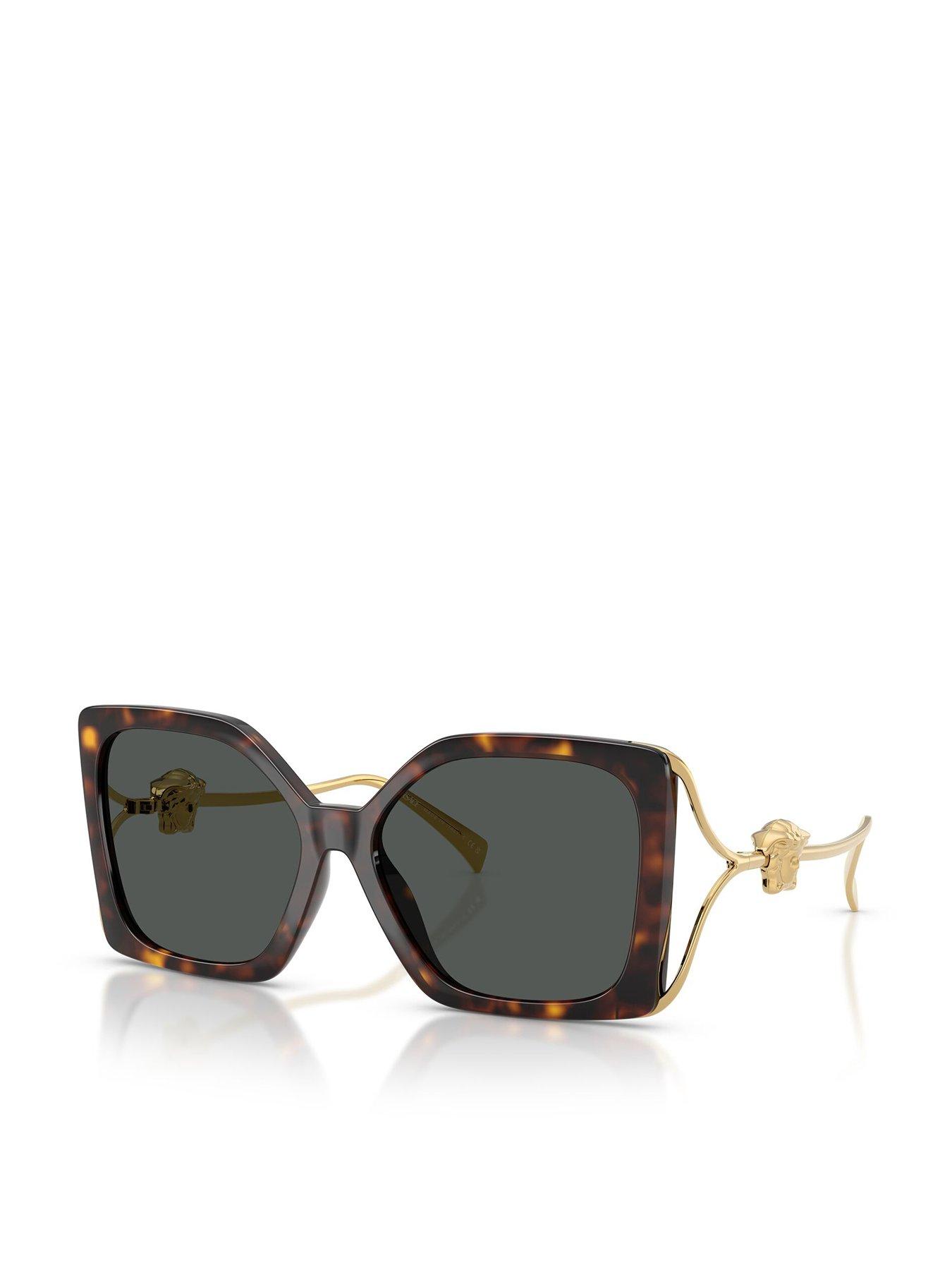 VERSACE Square Sunglasses With Gold Frame- Dark Havana