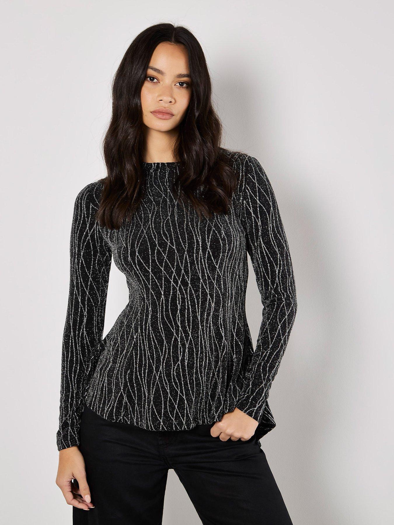 Apricot Swirl Sparkle Mock Neck Peplum Top