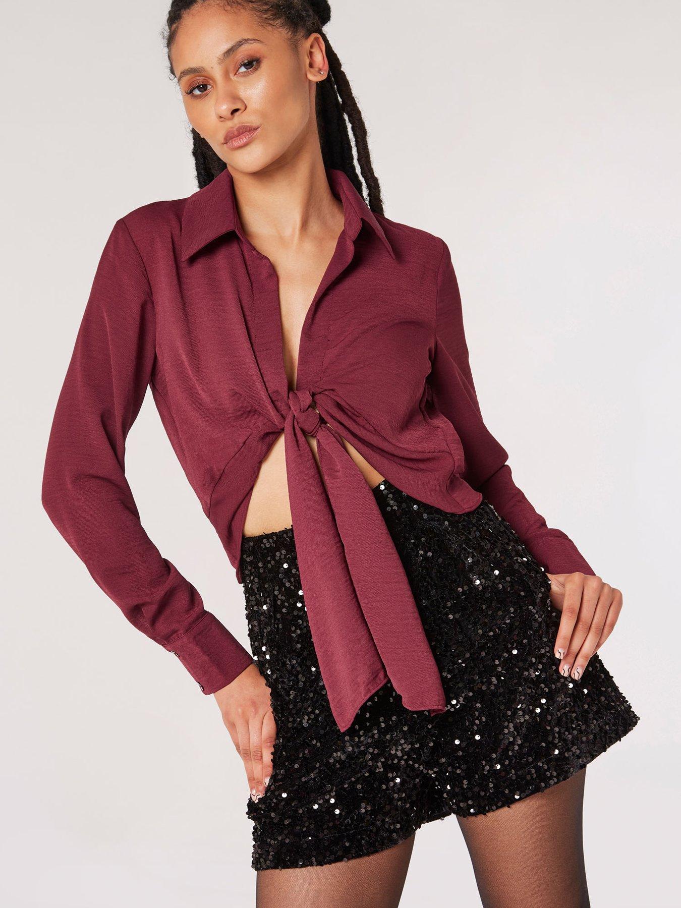 Image 1 of 5 of Apricot Velvet Sequin Shorts